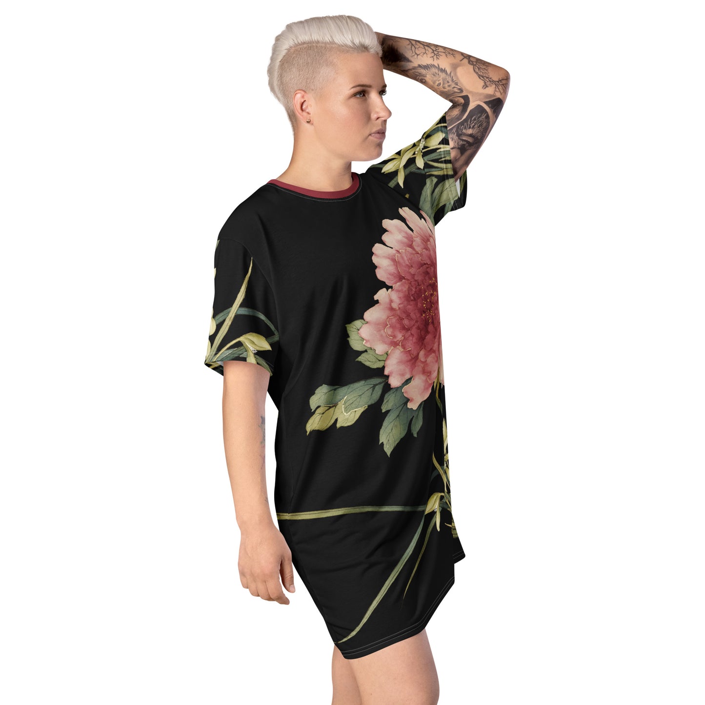 The Spirit of Flowers in Twelve Months｜Orchid and Tree Peony in Bloom｜T-shirt dress｜Black