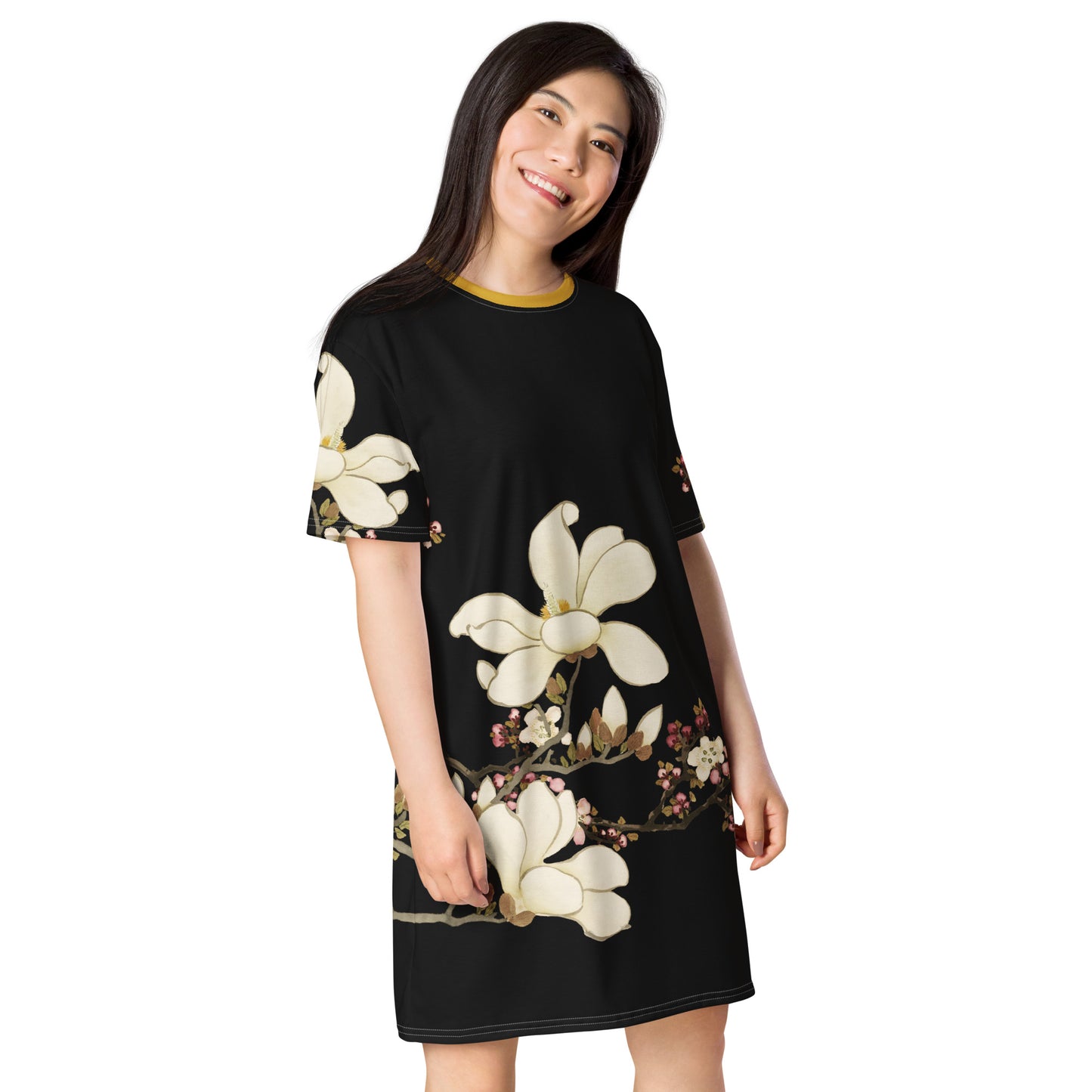 The Spirit of Flowers in Twelve Months｜Apricot and Lily Magnolia in Blossom｜T-shirt dress｜Black