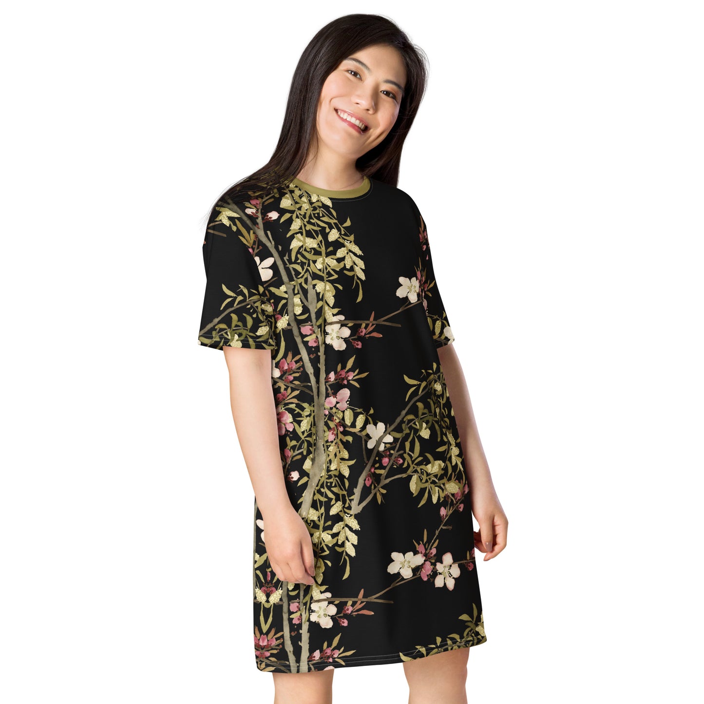 The Spirit of Flowers in Twelve Months｜Willow and Peach Blossom｜T-shirt dress｜Black