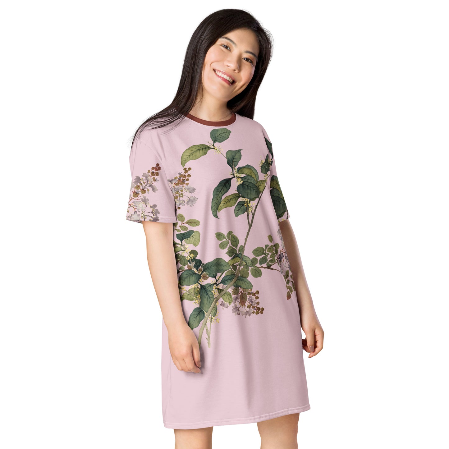 The Spirit of Flowers in Twelve Months｜Osmanthus and Crape Myrtle in Bloom｜T-shirt dress｜Pale pinkish gray