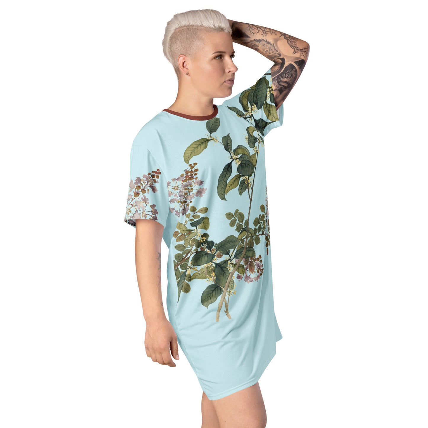 The Spirit of Flowers in Twelve Months｜Osmanthus and Crape Myrtle in Bloom｜T-shirt dress｜Aqua blue