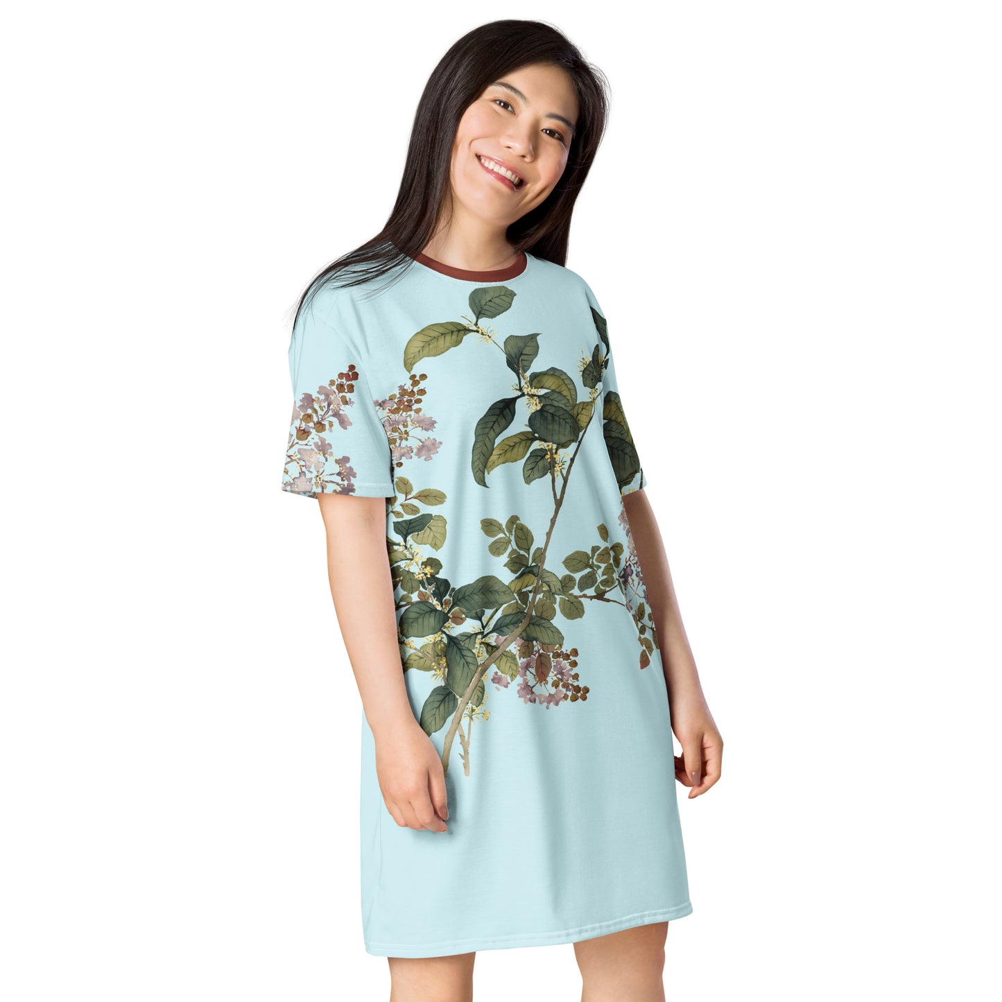 The Spirit of Flowers in Twelve Months｜Osmanthus and Crape Myrtle in Bloom｜T-shirt dress｜Aqua blue