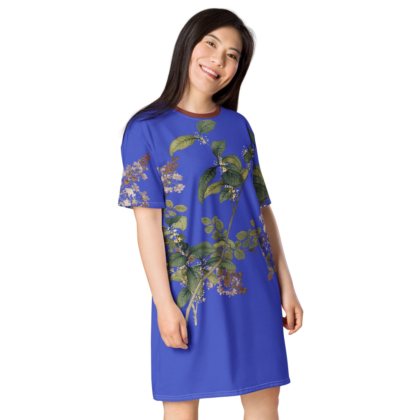 The Spirit of Flowers in Twelve Months｜Osmanthus and Crape Myrtle in Bloom｜T-shirt dress｜Royal blue