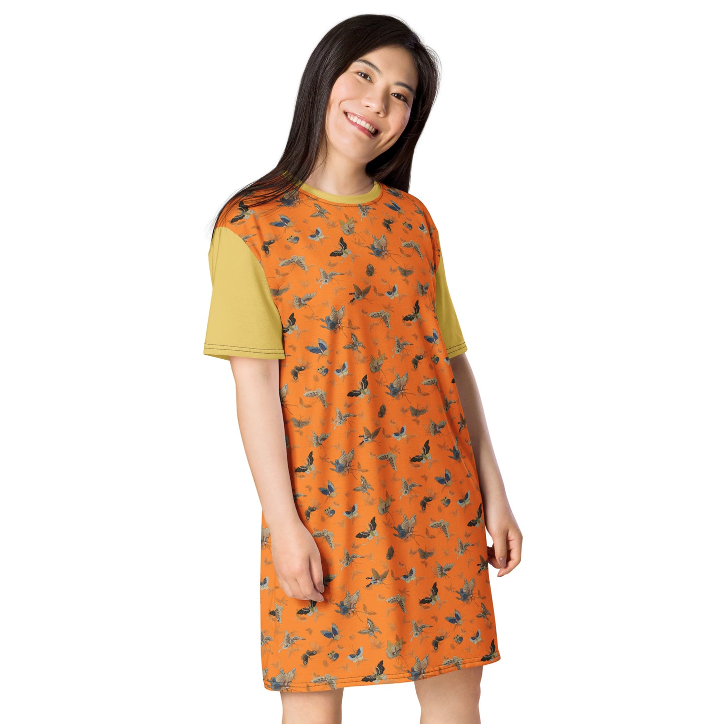 Butterfly dancing｜T-shirt dress｜Orange