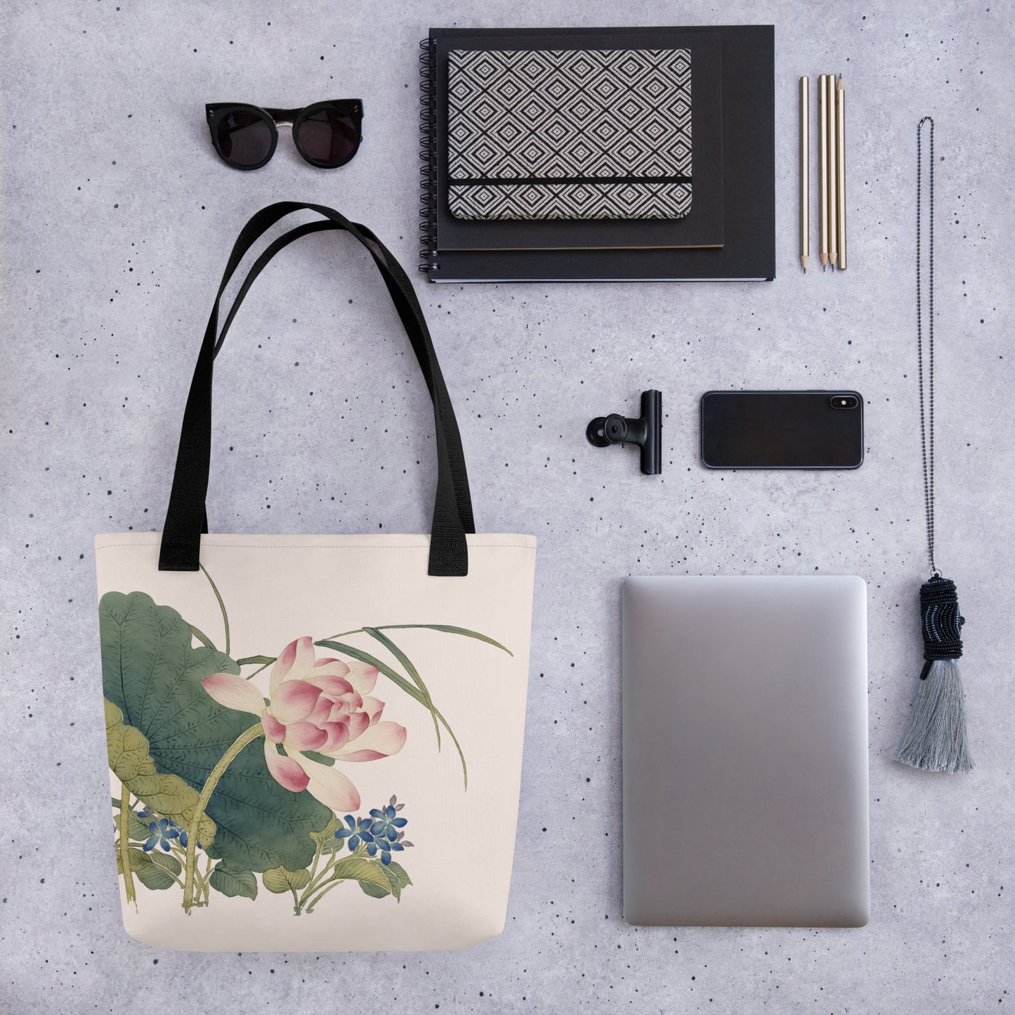 The Spirit of Flowers in Twelve Months｜Lotus in Bloom｜Tote bag｜Fish belly white