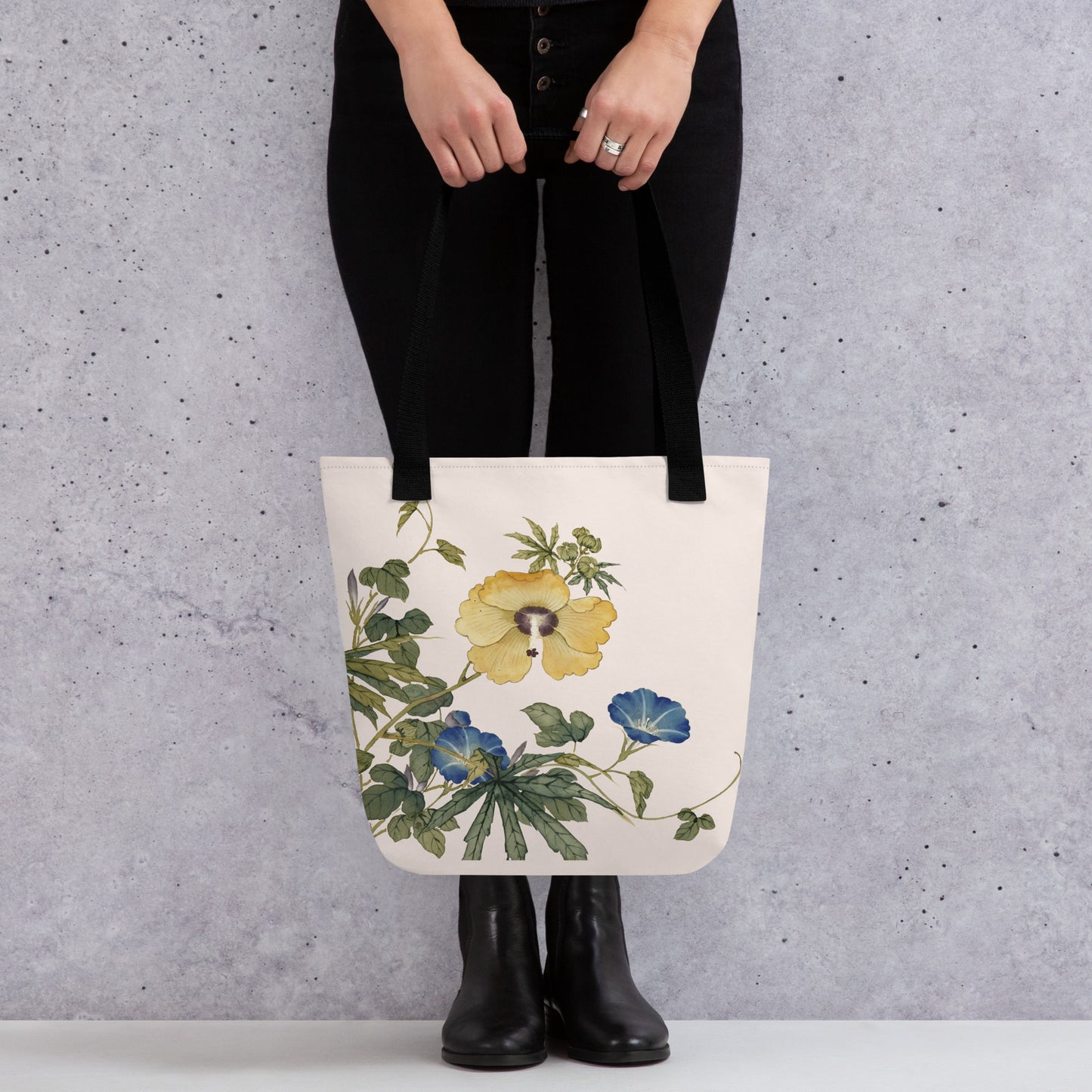 The Spirit of Flowers in Twelve Months｜Okra and White-edged Morning Glory in Bloom｜Tote bag｜Fish belly white