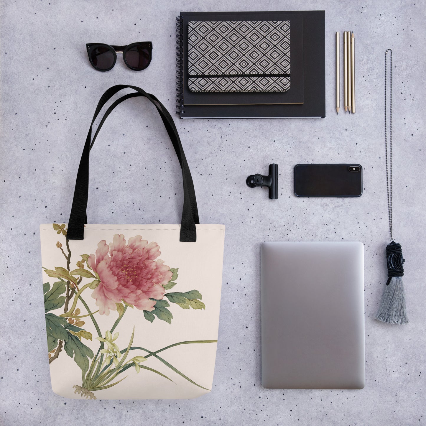 The Spirit of Flowers in Twelve Months｜Orchid and Tree Peony in Bloom｜Tote bag｜Fish belly white