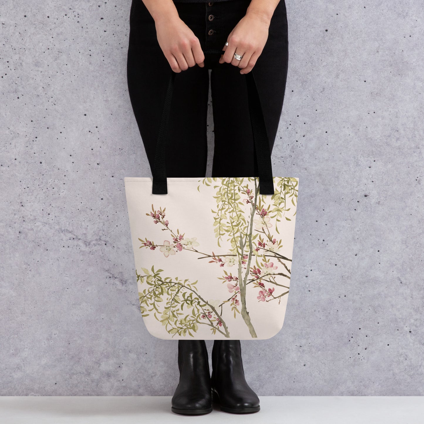 The Spirit of Flowers in Twelve Months｜Willow and Peach Blossom｜Tote bag｜Fish belly white