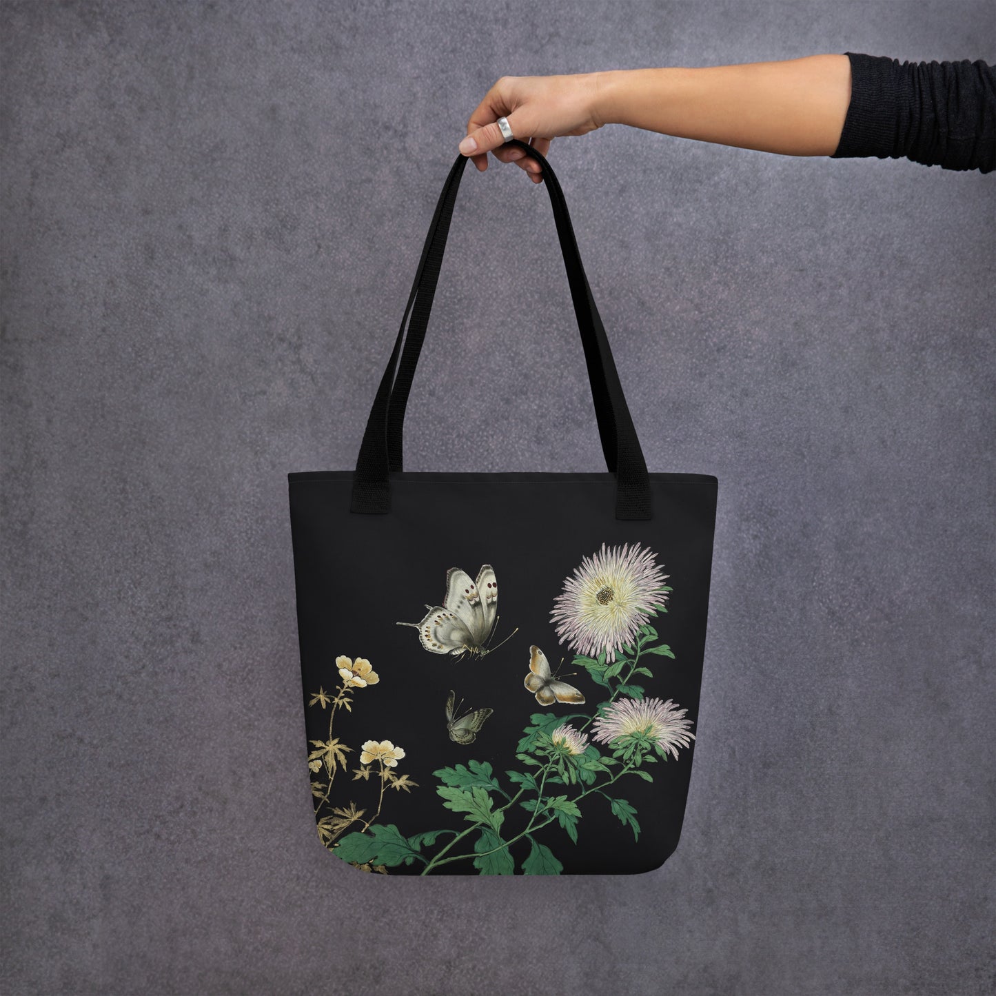 Cats And Butterflies Of Longevity｜Butterflies amidst the Blooming Chrysanthemum and Okra｜Tote bag