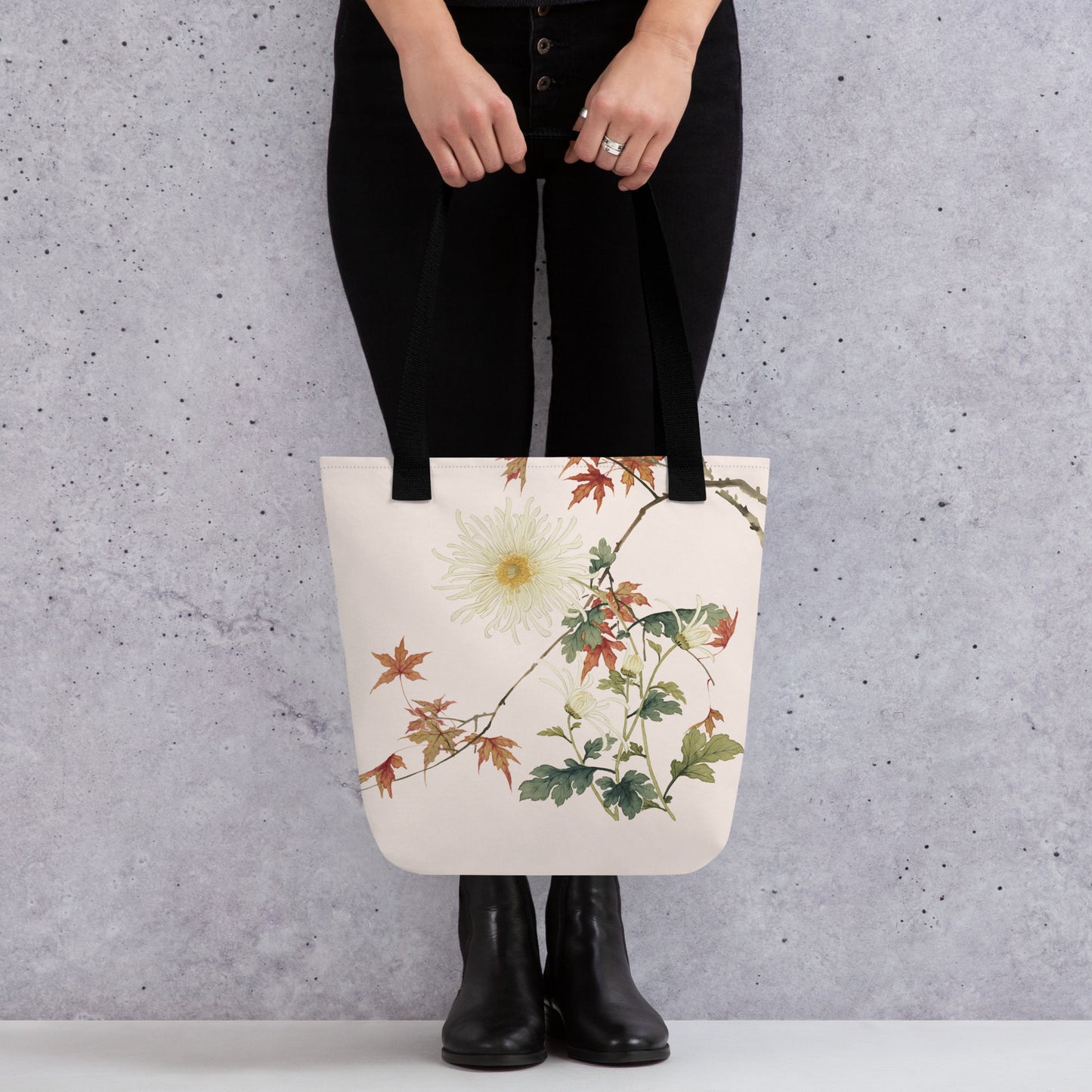 The Spirit of Flowers in Twelve Months｜Blooming Chrysanthemum and Maple Leaves｜Tote bag｜Fish belly white