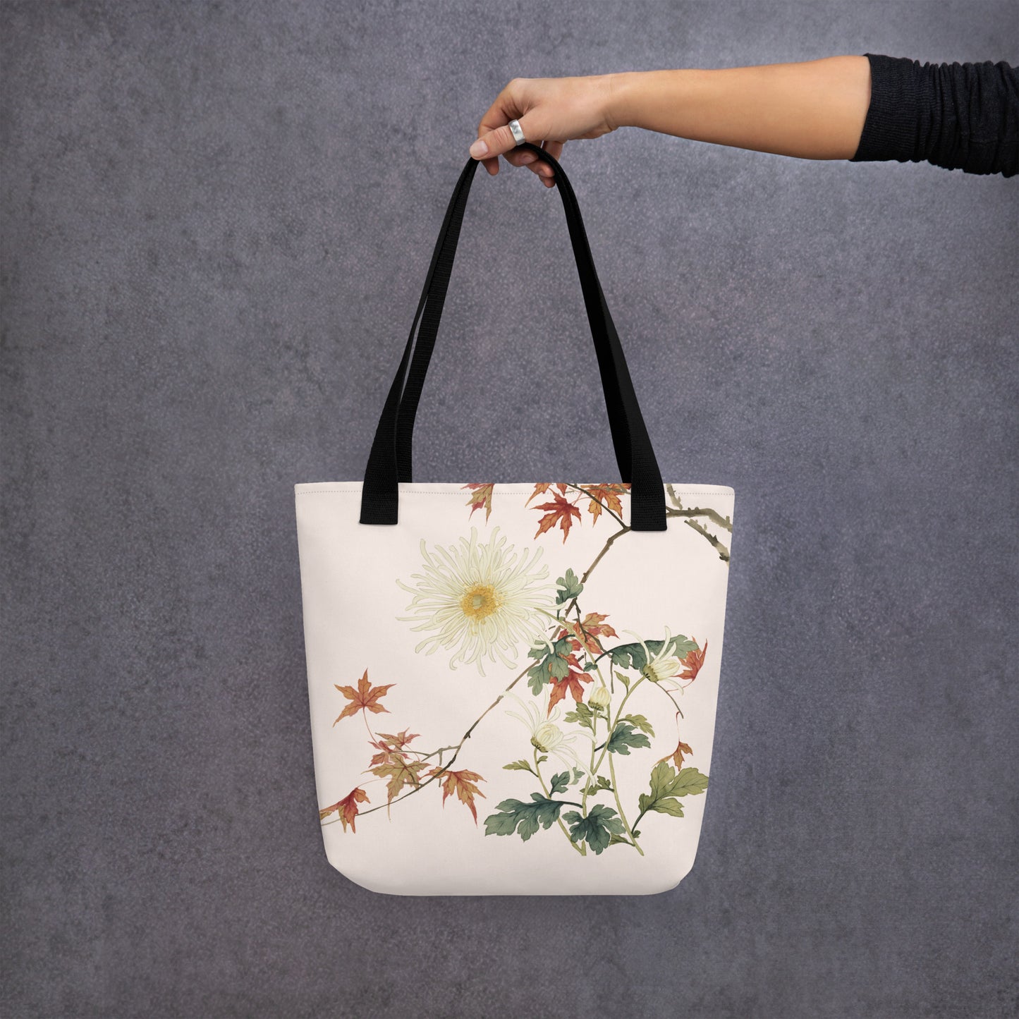 The Spirit of Flowers in Twelve Months｜Blooming Chrysanthemum and Maple Leaves｜Tote bag｜Fish belly white