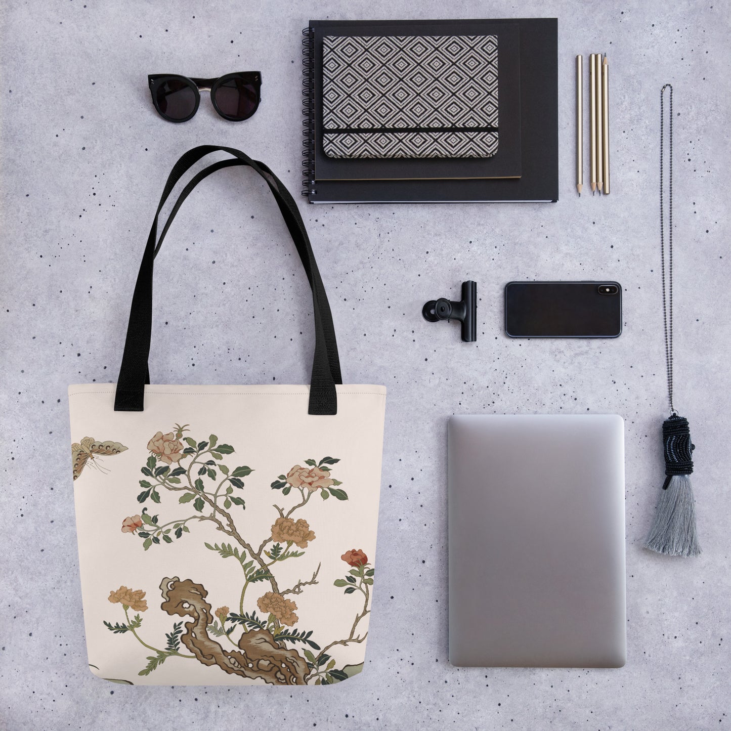 Kesi Flower Album｜Camellia and Butterfly｜Tote bag｜Fish belly white