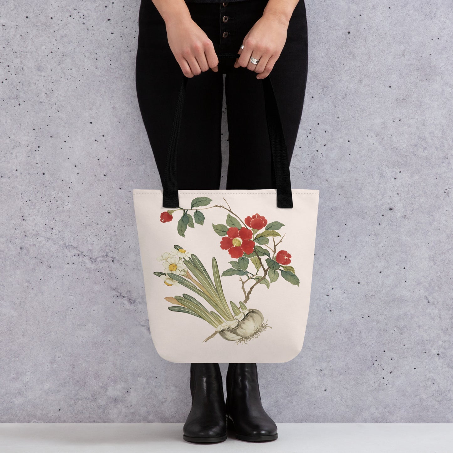 The Spirit of Flowers in Twelve Months｜Narcissus and Camelia in Bloom｜Tote bag｜Fish belly white