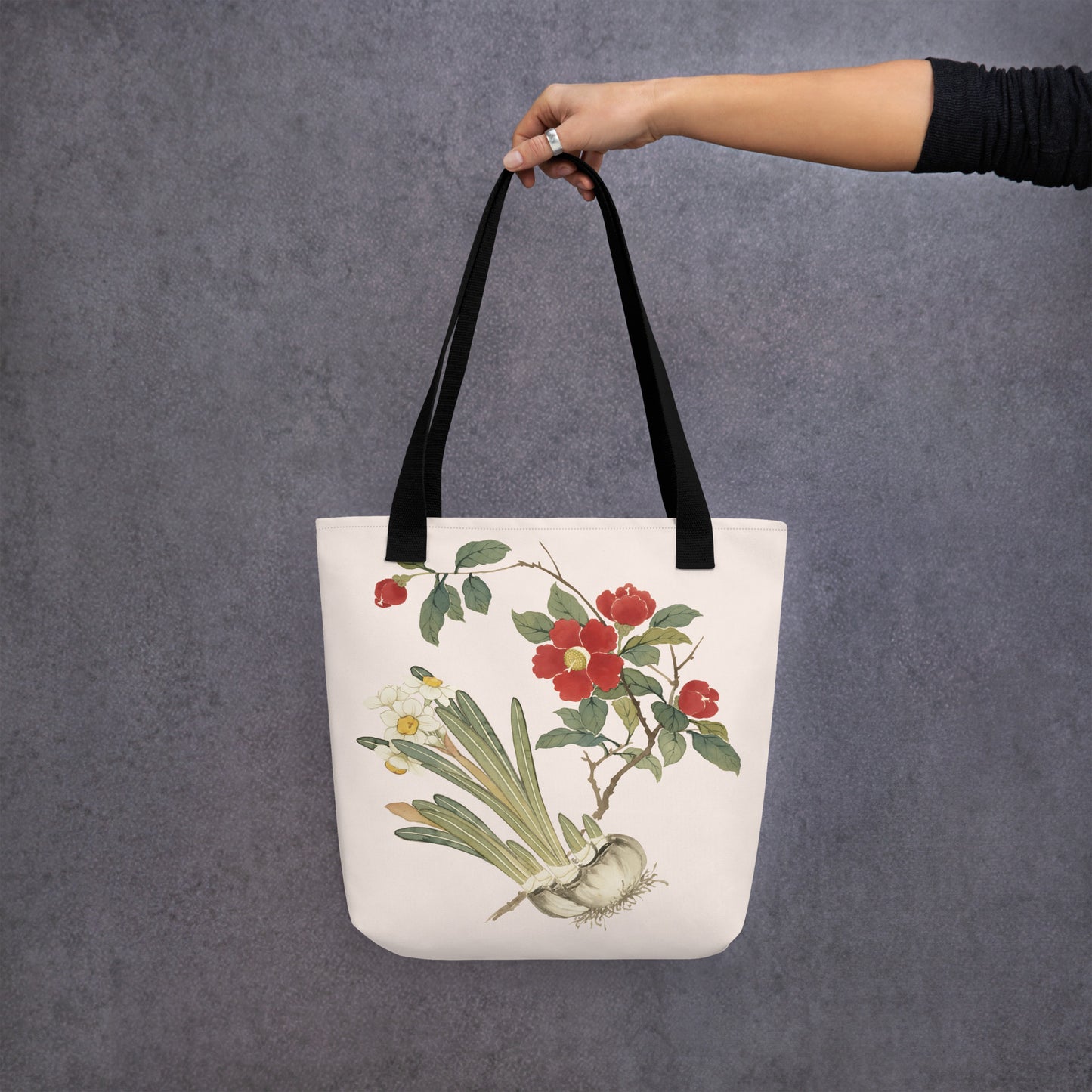 The Spirit of Flowers in Twelve Months｜Narcissus and Camelia in Bloom｜Tote bag｜Fish belly white