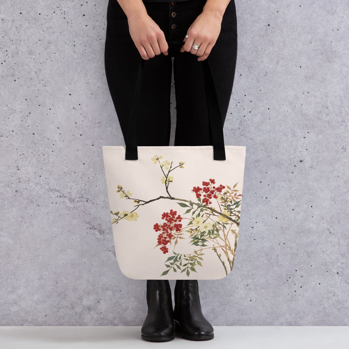 The Spirit of Flowers in Twelve Months｜Blooming Wintersweet and Heavenly Bamboo｜Tote bag｜Fish belly white