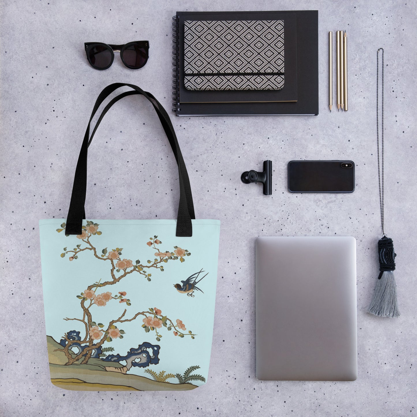 Kesi Flower Album｜Swallow in Flight, Harbinger of Spring｜Tote bag｜Aqua blue