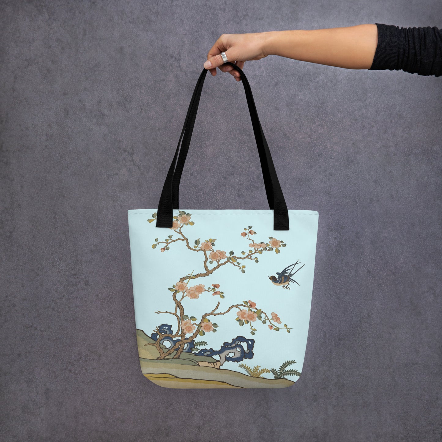 Kesi Flower Album｜Swallow in Flight, Harbinger of Spring｜Tote bag｜Aqua blue