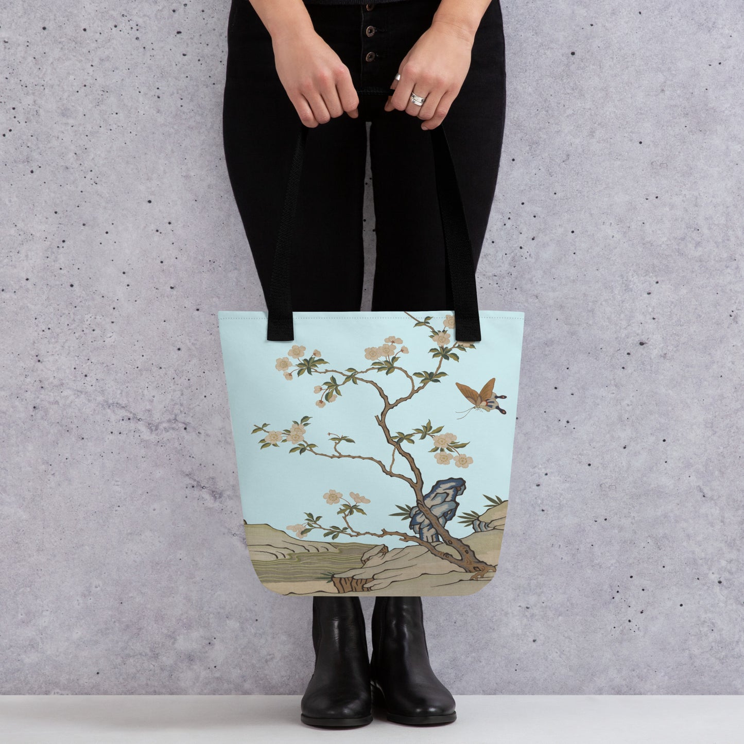 Kesi Flower Album｜Plum Blossoms and Butterfly｜Tote bag｜Aqua blue