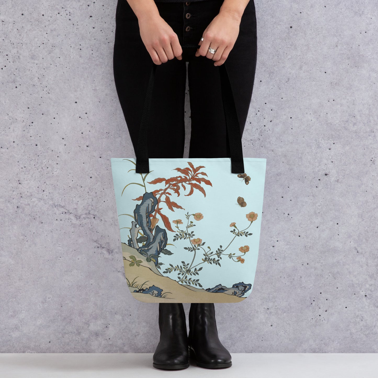 Kesi Flower Album｜Butterflies and Flowers｜Tote bag｜Aqua blue