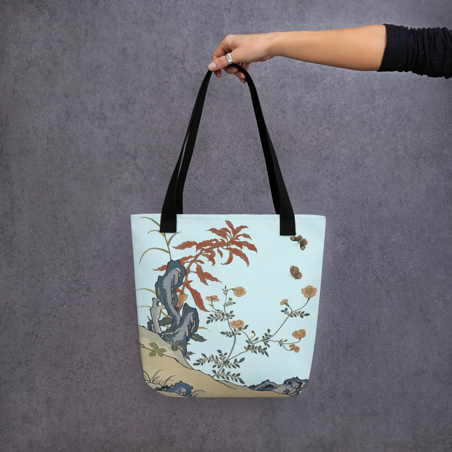 Kesi Flower Album｜Butterflies and Flowers｜Tote bag｜Aqua blue