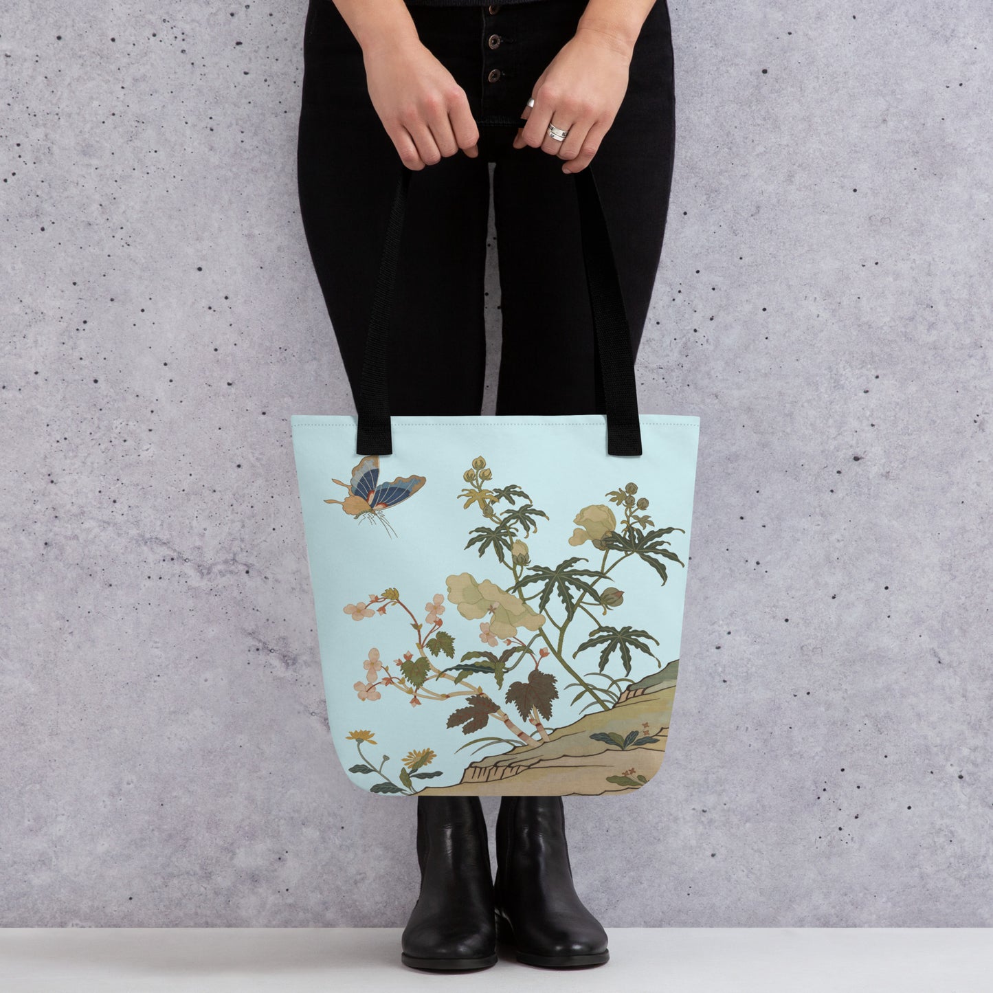 Kesi Flower Album｜Hibiscus and Begonia Blossoms｜Tote bag｜Aqua blue