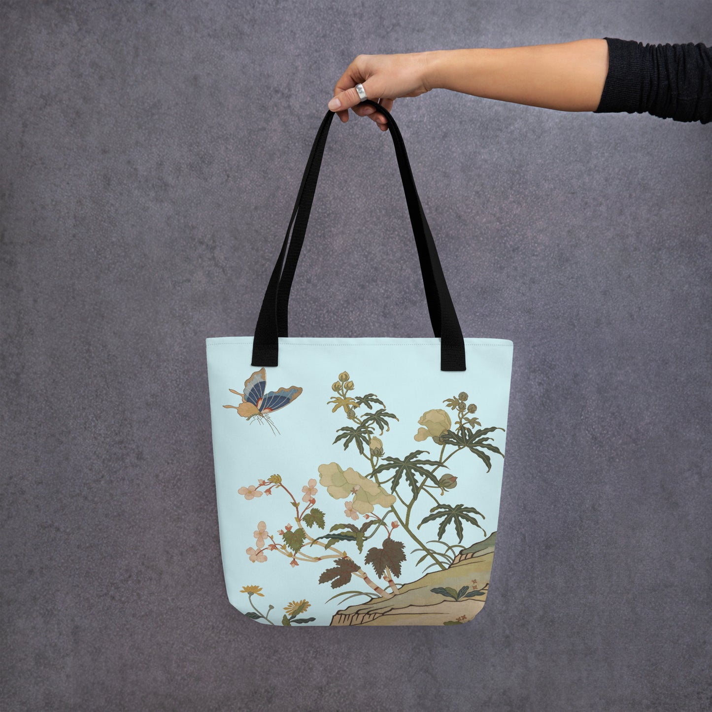 Kesi Flower Album｜Hibiscus and Begonia Blossoms｜Tote bag｜Aqua blue