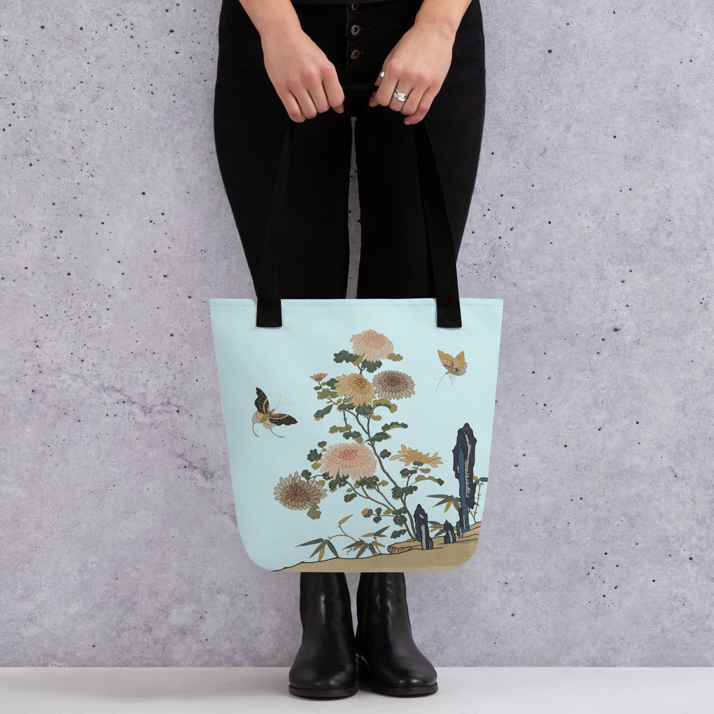 Kesi Flower Album｜Chrysanthemums and Butterflies｜Tote bag｜Aqua blue