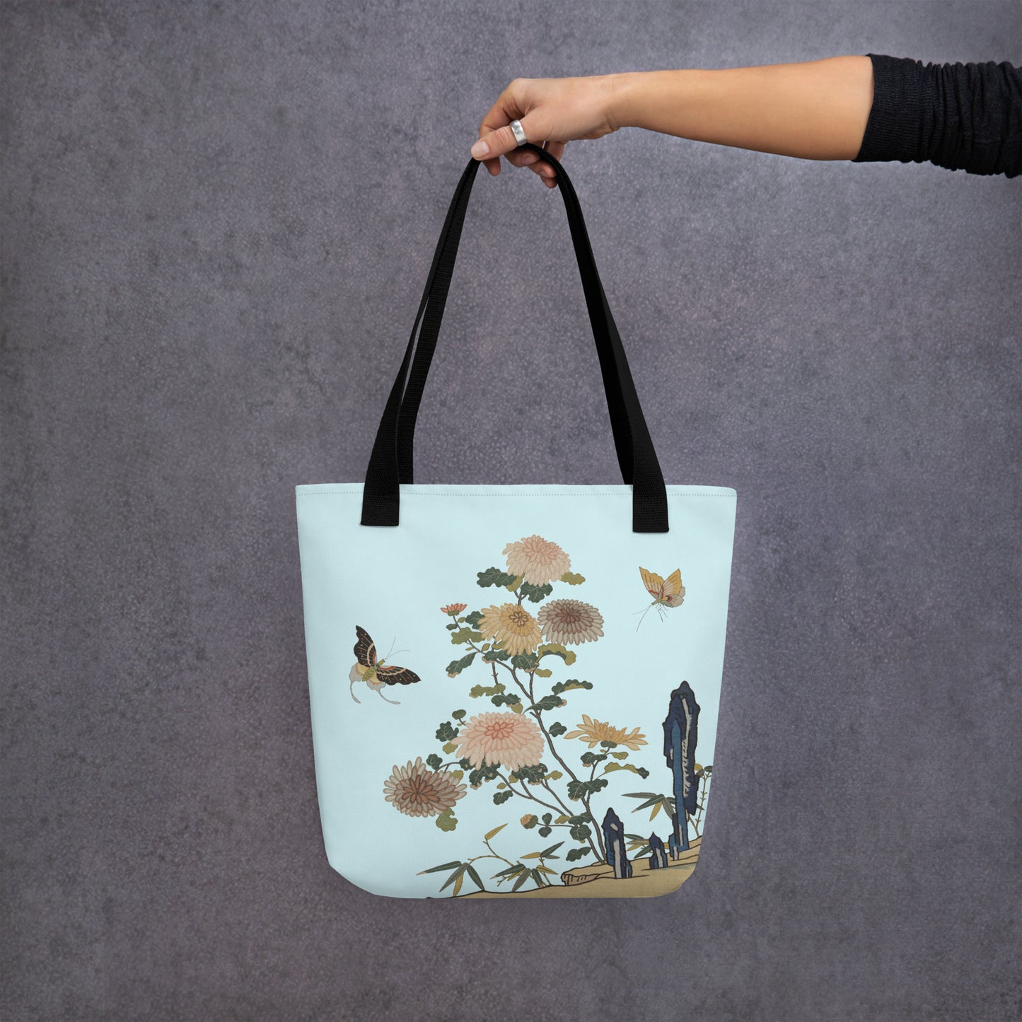 Kesi Flower Album｜Chrysanthemums and Butterflies｜Tote bag｜Aqua blue