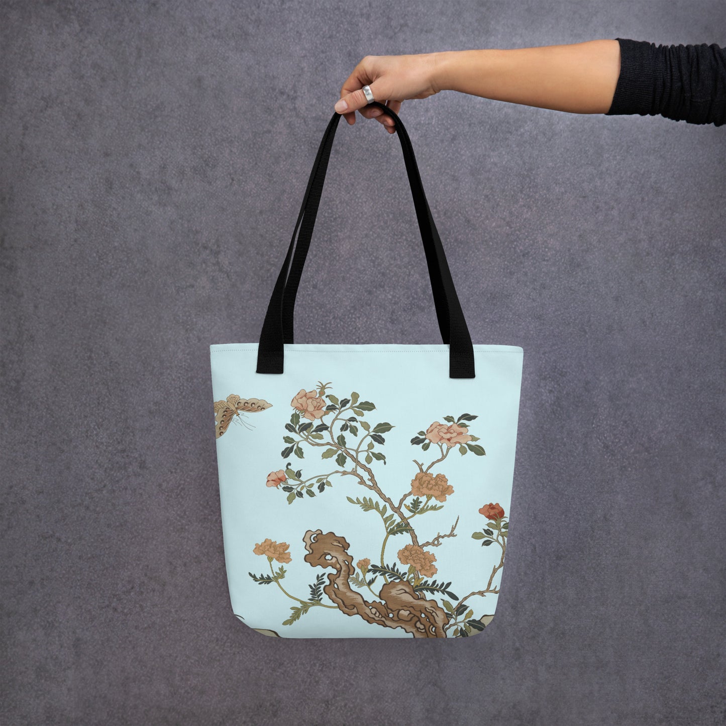 Kesi Flower Album｜Camellia and Butterfly｜Tote bag｜Aqua blue