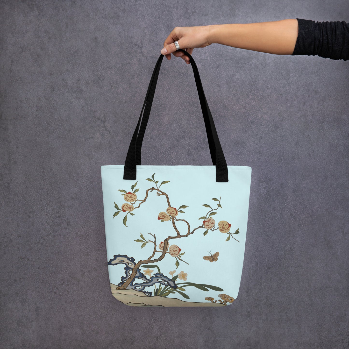 Kesi Flower Album｜Narcissus and Peaches｜Tote bag｜Aqua blue