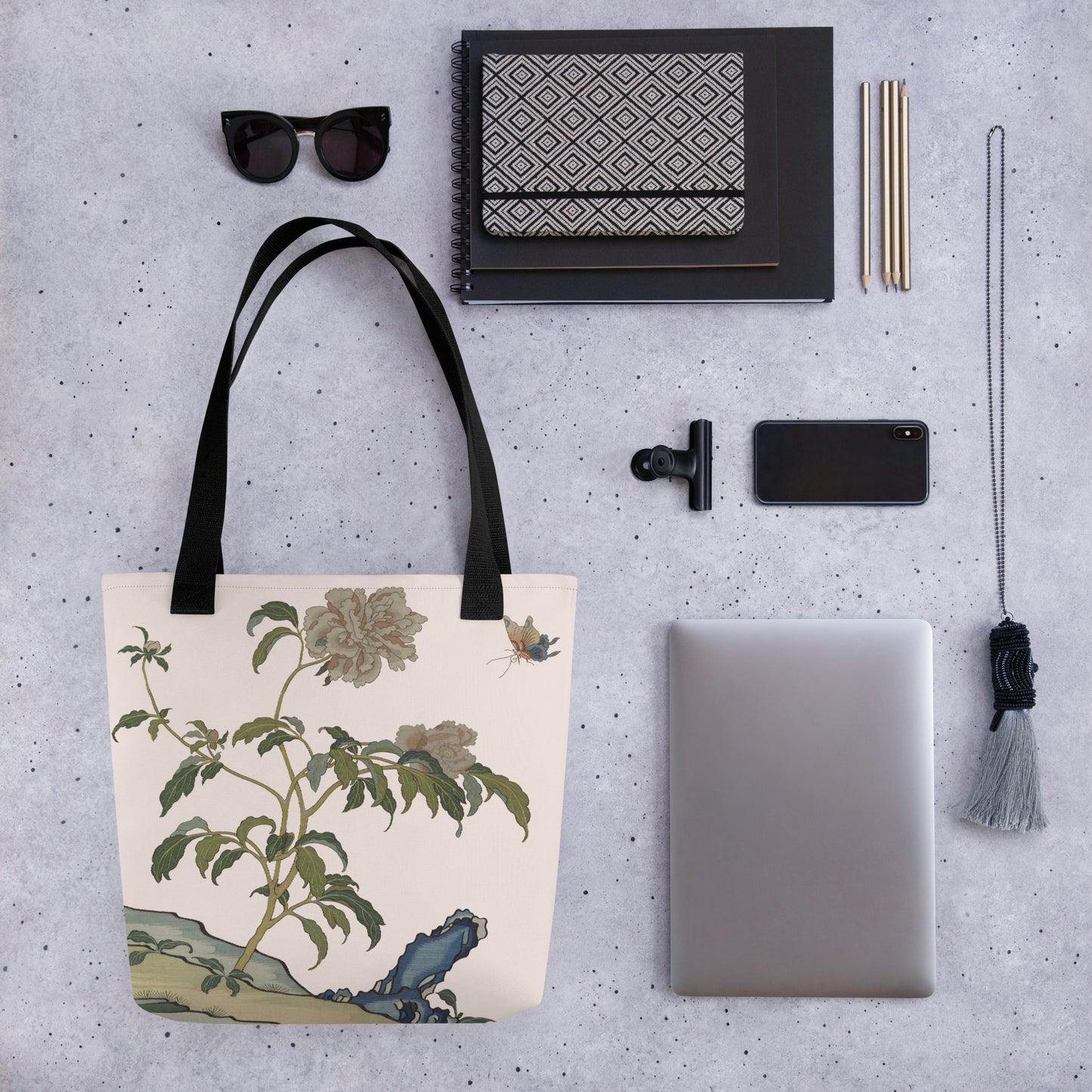 Kesi Flower Album｜Peonies and Butterfly｜Tote bag｜Fish belly white