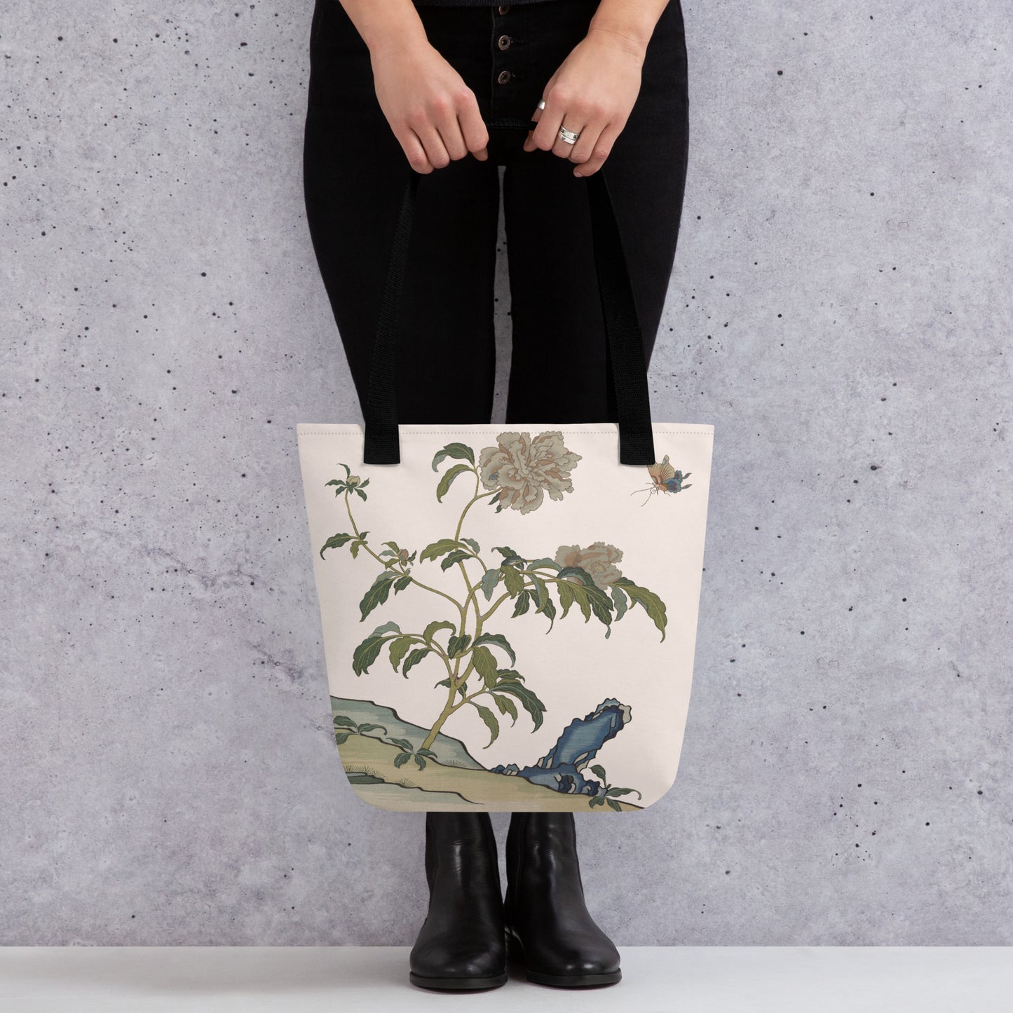 Kesi Flower Album｜Peonies and Butterfly｜Tote bag｜Fish belly white