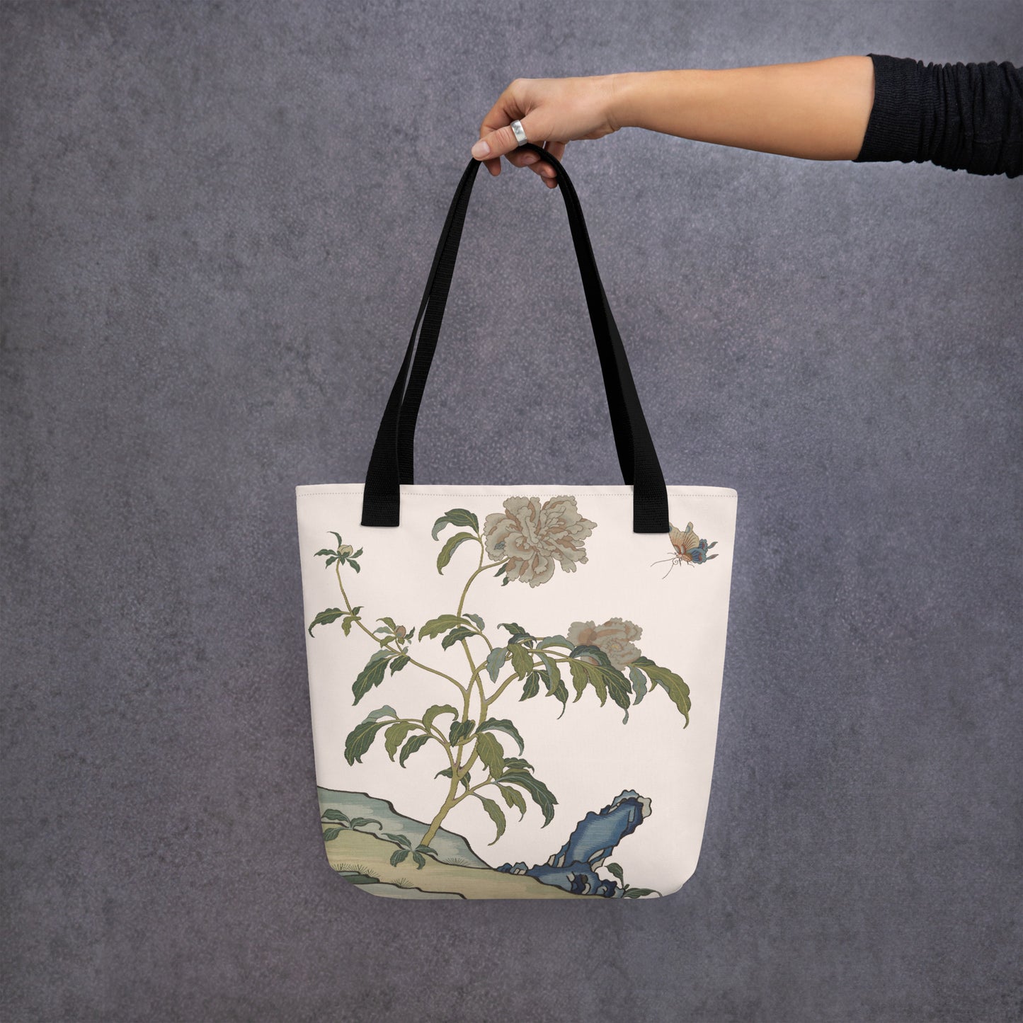 Kesi Flower Album｜Peonies and Butterfly｜Tote bag｜Fish belly white