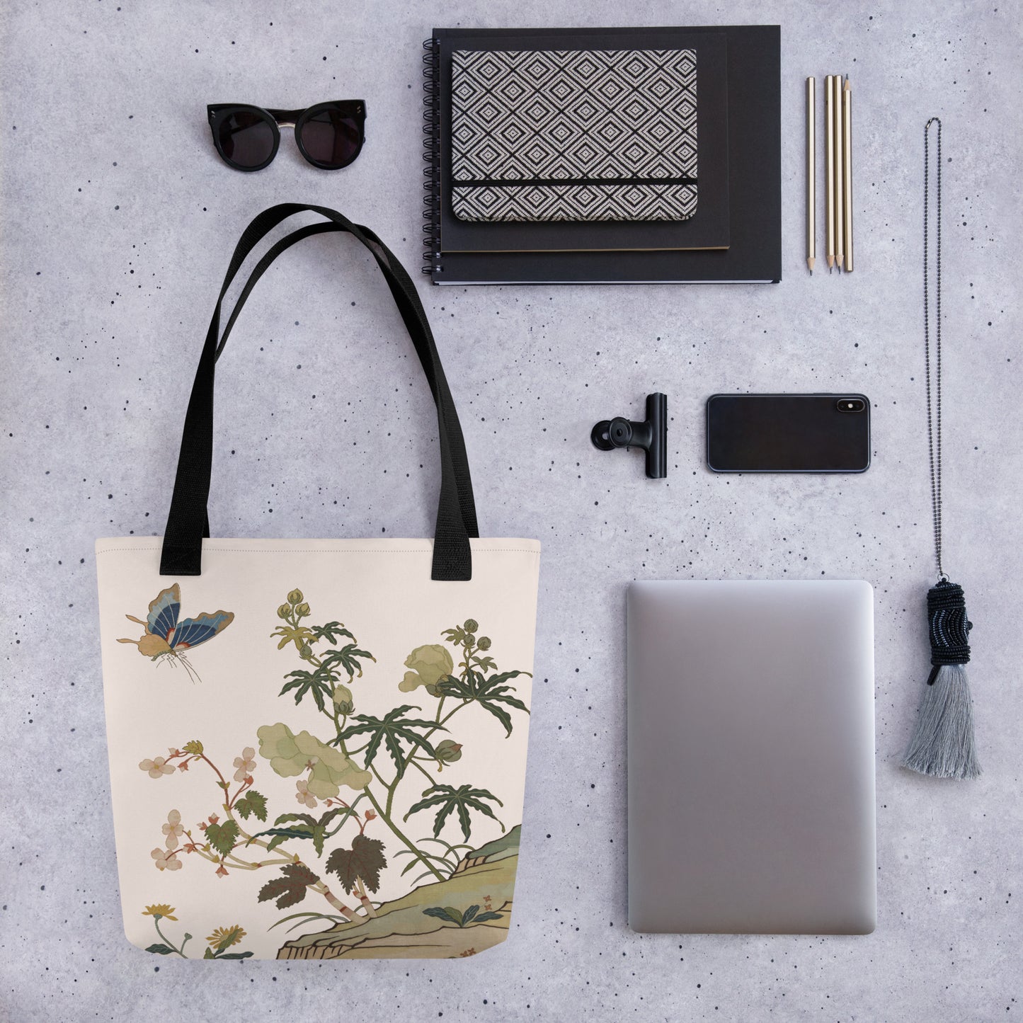 Kesi Flower Album｜Hibiscus and Begonia Blossoms｜Tote bag｜Fish belly white