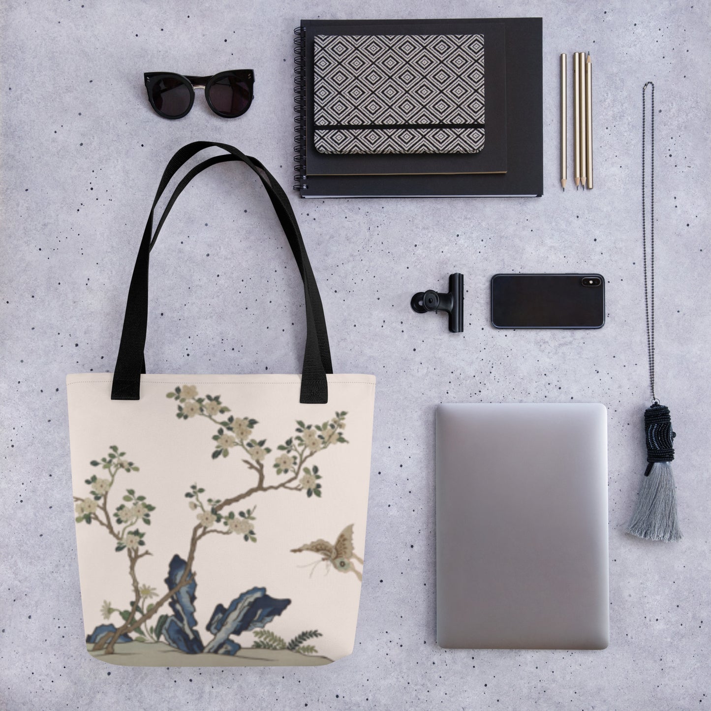 Kesi Flower Album｜Narcissus and Peaches｜Tote bag｜Fish belly white