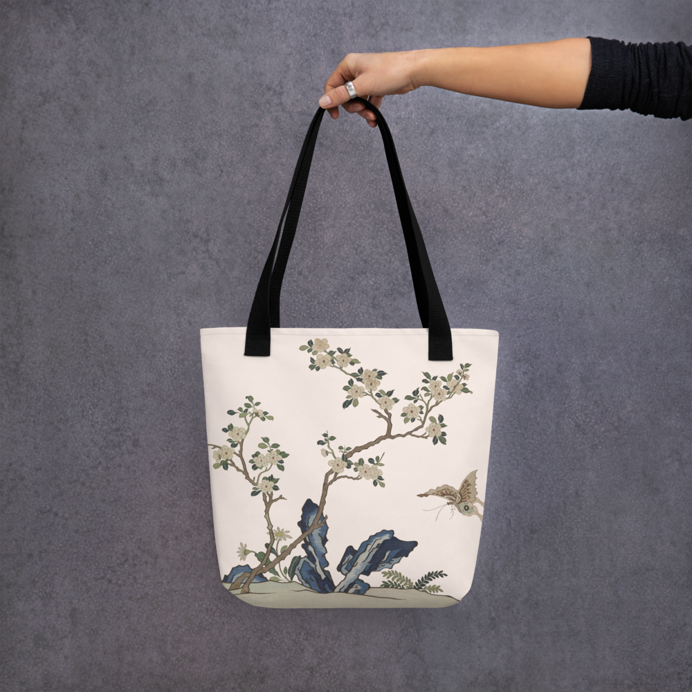 Kesi Flower Album｜White Plum Blossoms and Butterfly｜Tote bag｜Fish belly white