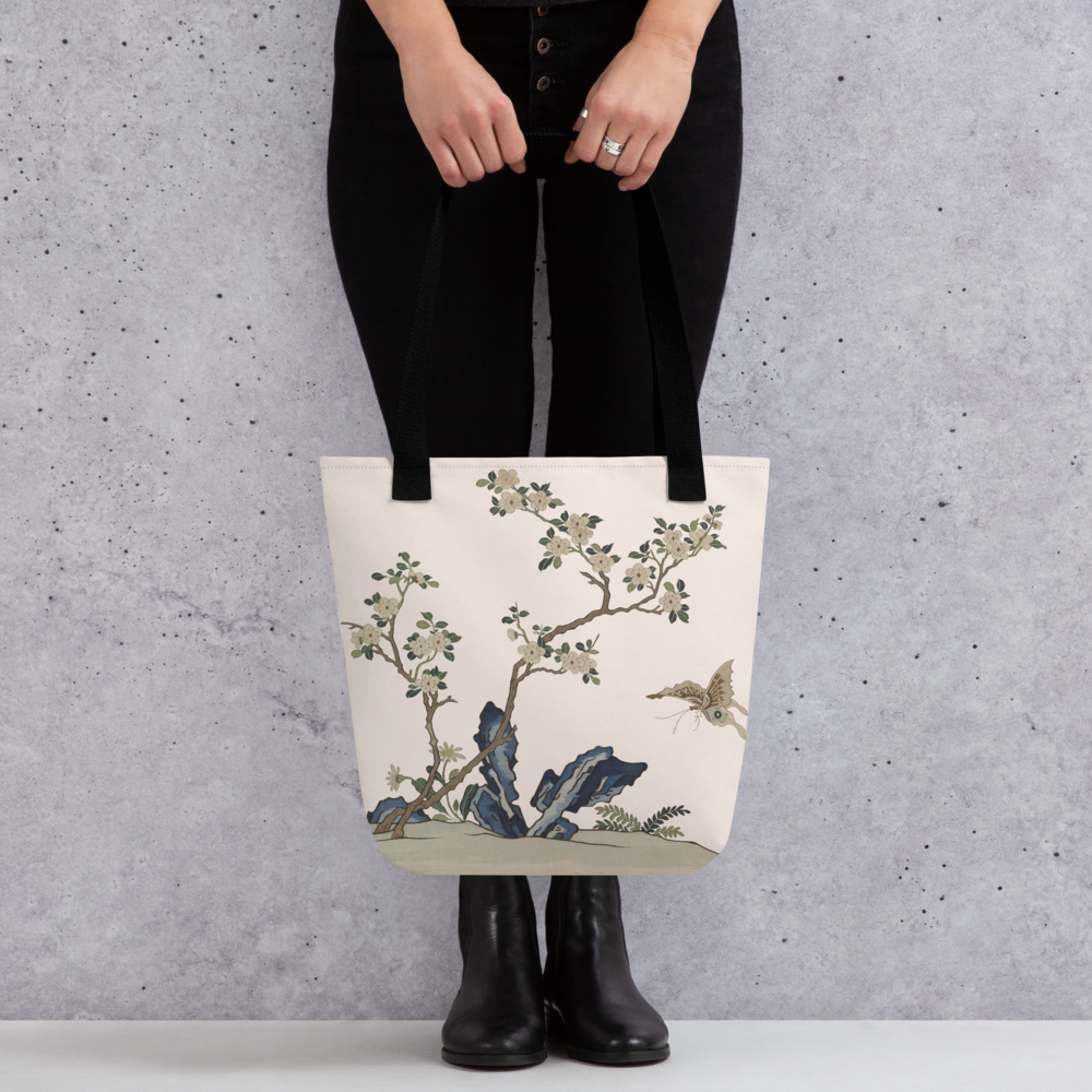 Kesi Flower Album｜White Plum Blossoms and Butterfly｜Tote bag｜Fish belly white