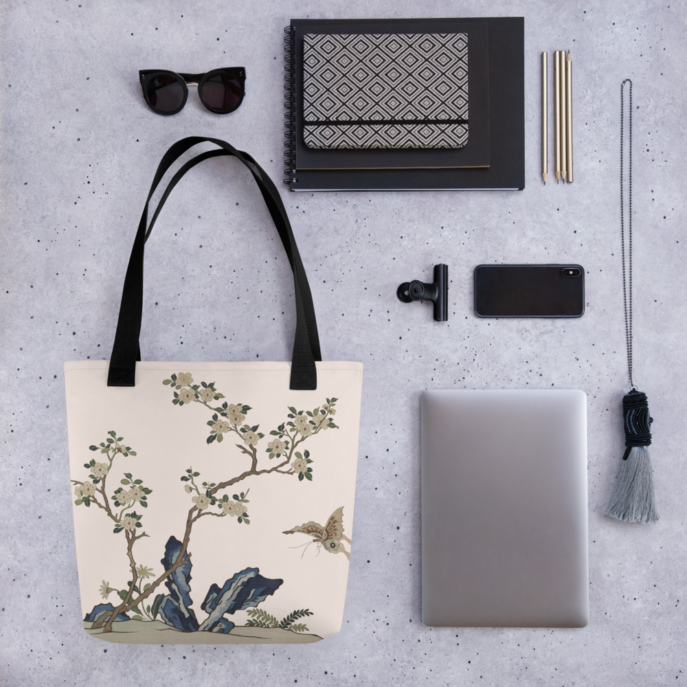 Kesi Flower Album｜White Plum Blossoms and Butterfly｜Tote bag｜Fish belly white