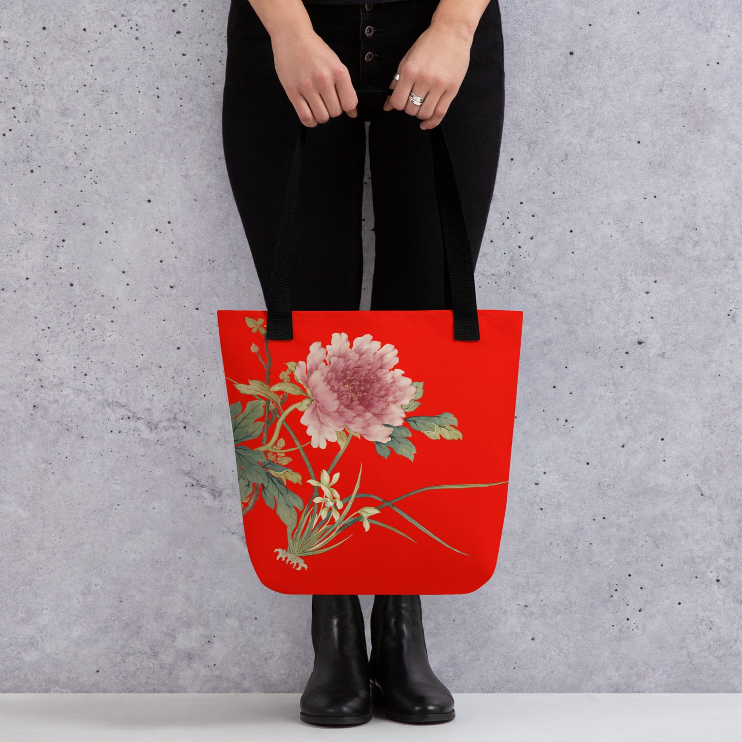 The Spirit of Flowers in Twelve Months｜Orchid and Tree Peony in Bloom｜Tote bag｜Garnet red