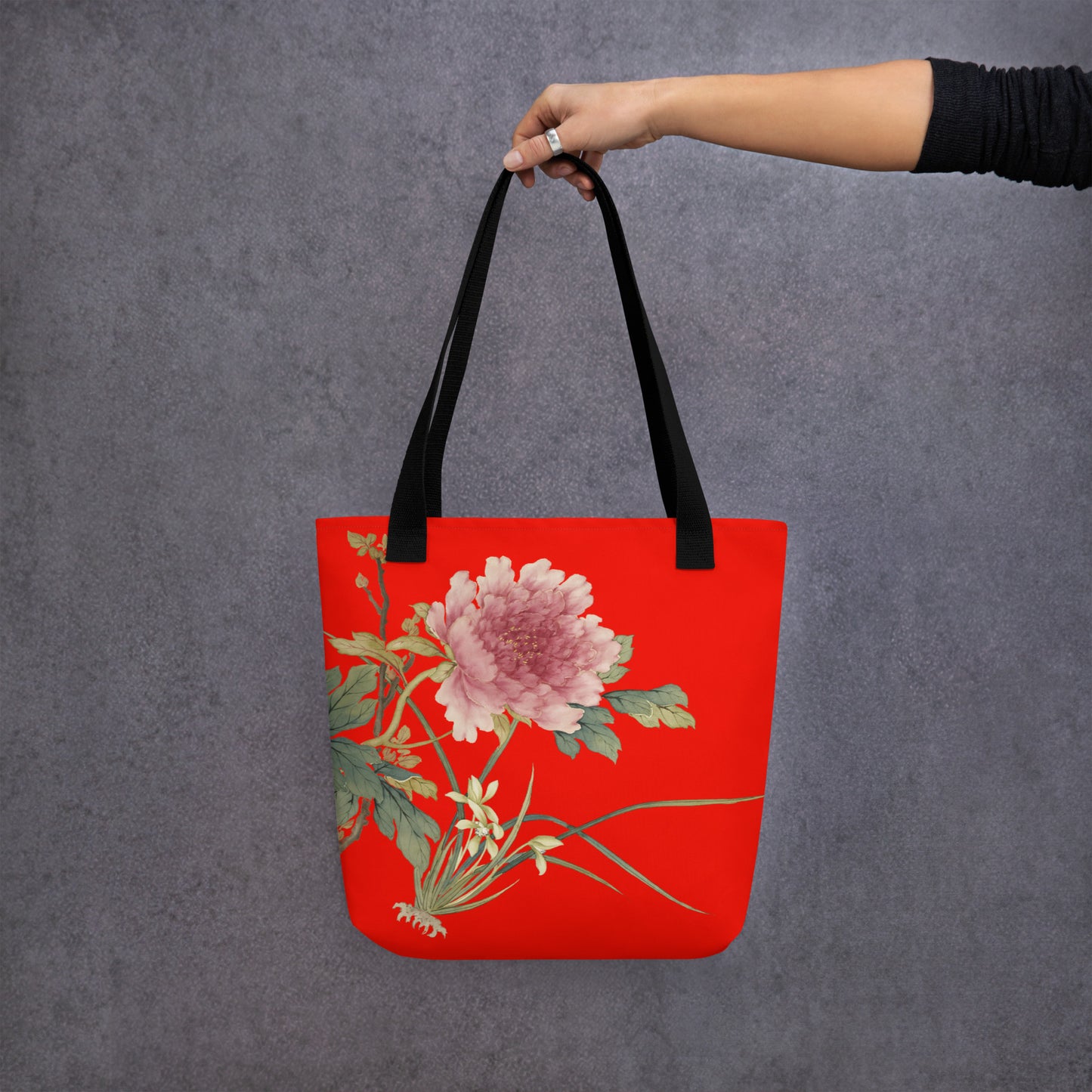 The Spirit of Flowers in Twelve Months｜Orchid and Tree Peony in Bloom｜Tote bag｜Garnet red