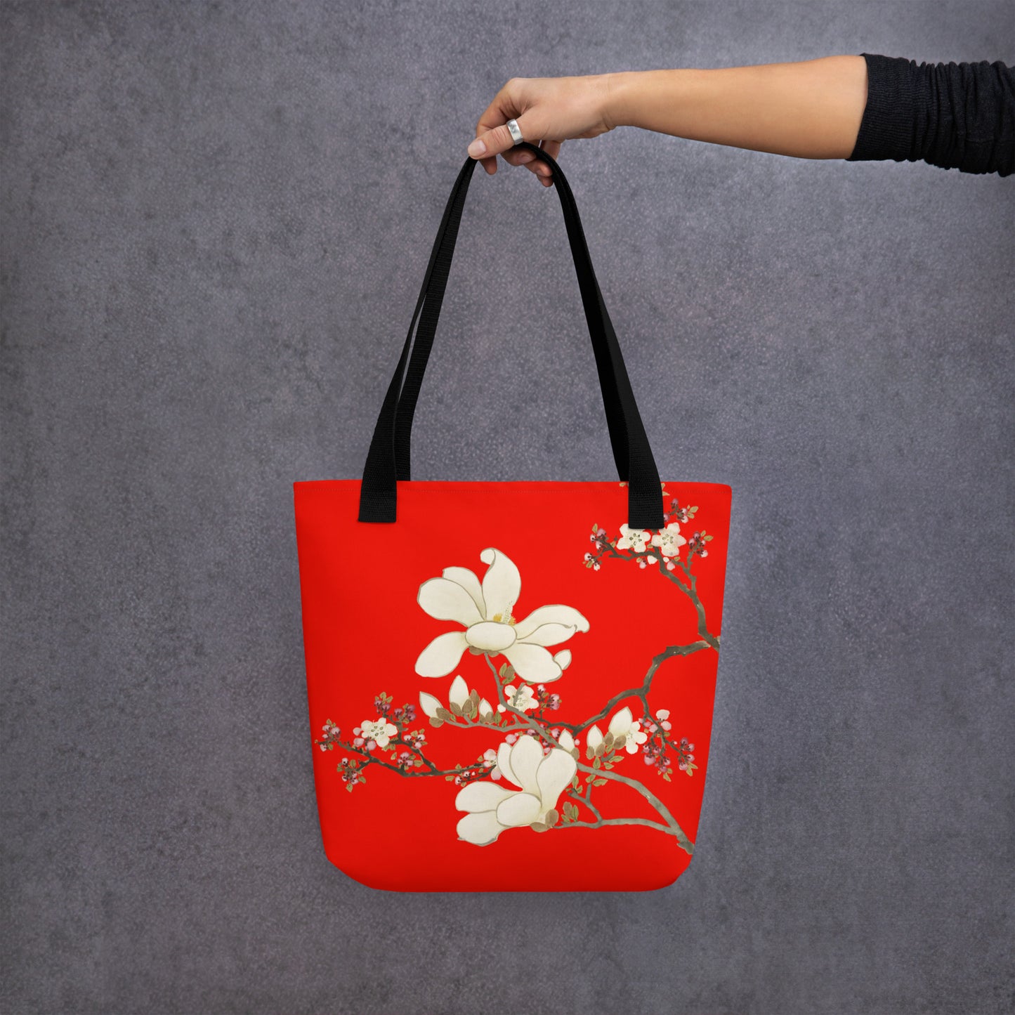 The Spirit of Flowers in Twelve Months｜Apricot and Lily Magnolia in Blossom｜Tote bag｜Garnet red