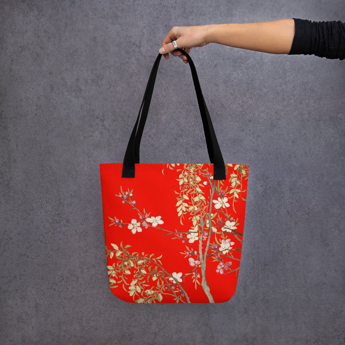 The Spirit of Flowers in Twelve Months｜Willow and Peach Blossom｜Tote bag｜Garnet red