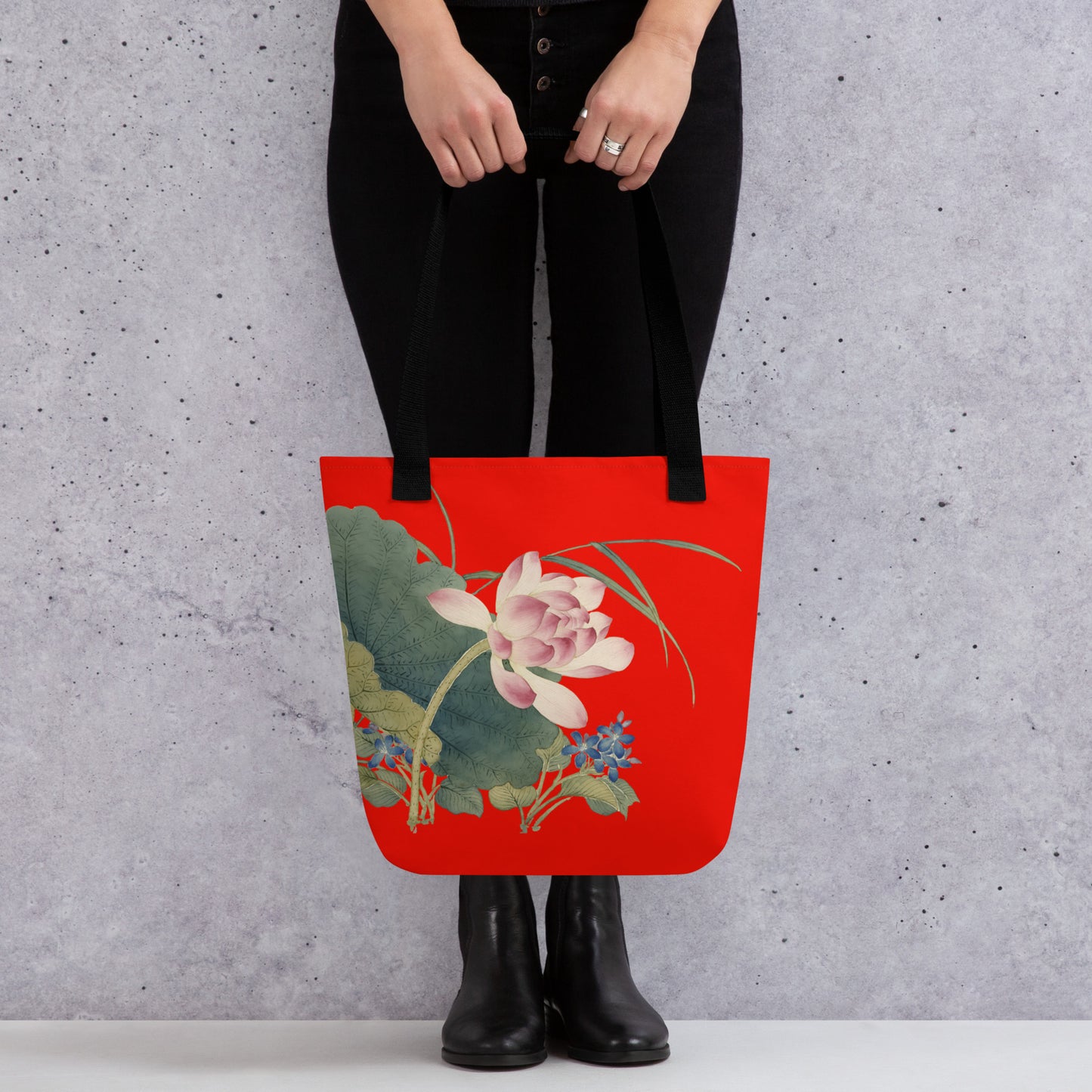 The Spirit of Flowers in Twelve Months｜Lotus in Bloom｜Tote bag｜Garnet red