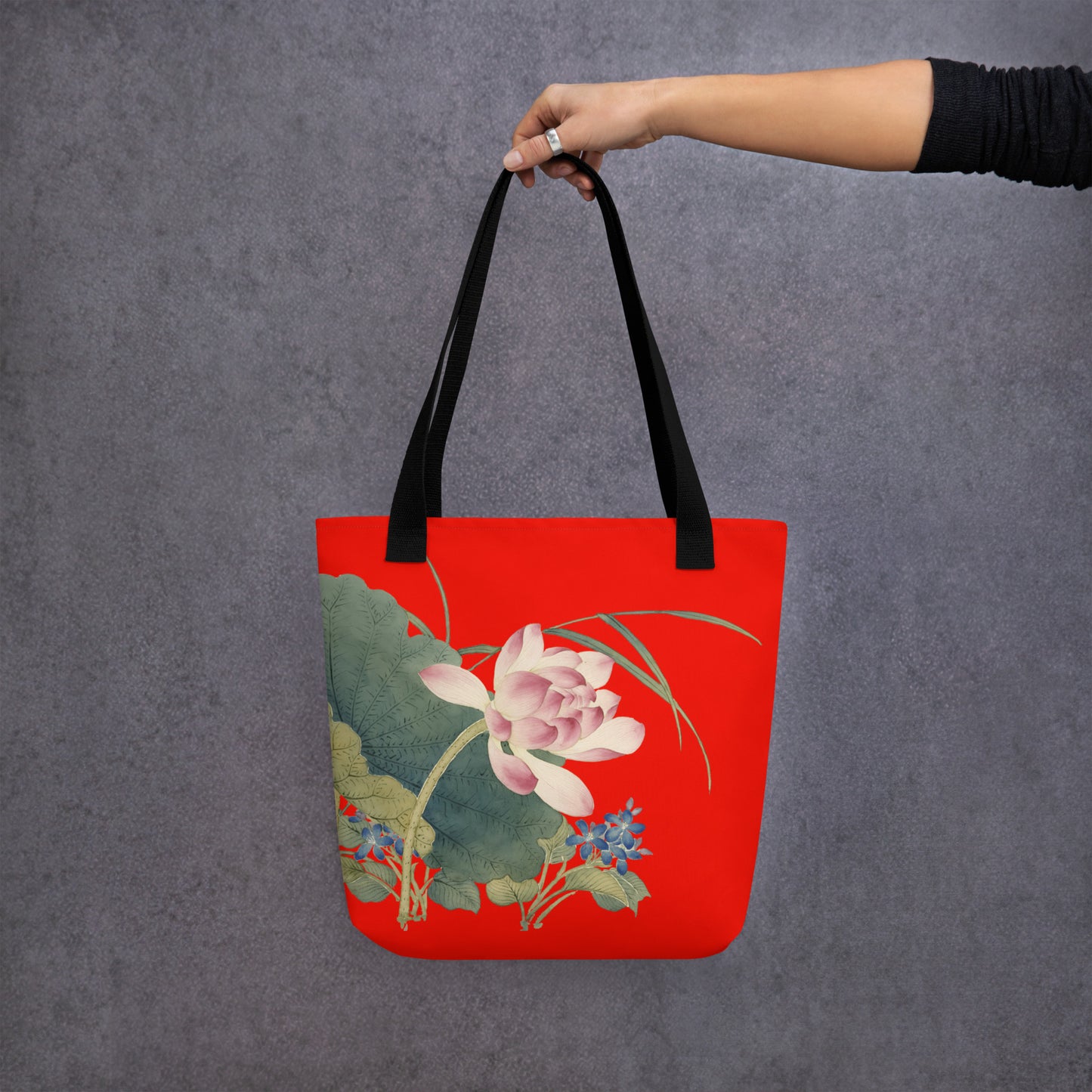 The Spirit of Flowers in Twelve Months｜Lotus in Bloom｜Tote bag｜Garnet red