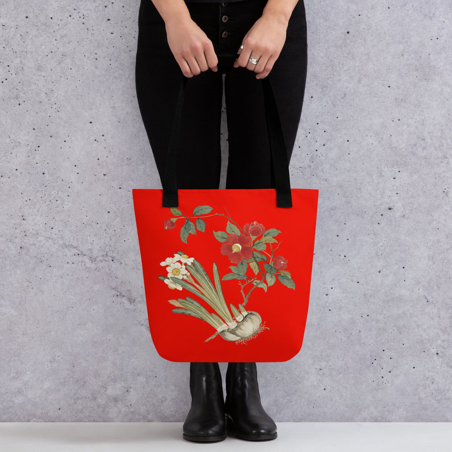 The Spirit of Flowers in Twelve Months｜Narcissus and Camelia in Bloom｜Tote bag｜Garnet red