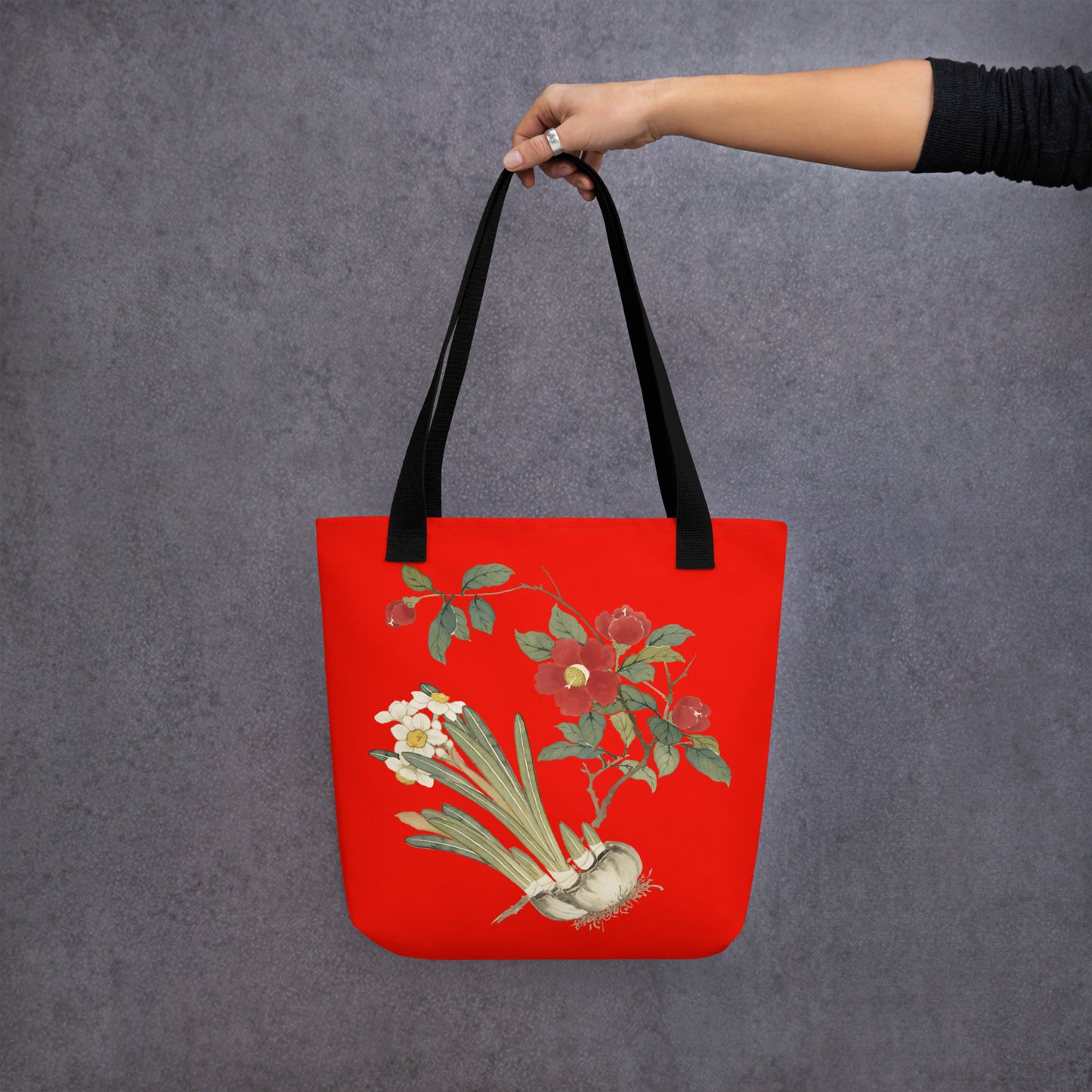 The Spirit of Flowers in Twelve Months｜Narcissus and Camelia in Bloom｜Tote bag｜Garnet red