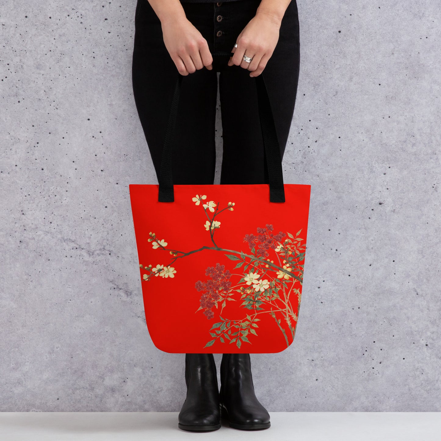 The Spirit of Flowers in Twelve Months｜Blooming Wintersweet and Heavenly Bamboo｜Tote bag｜Garnet red