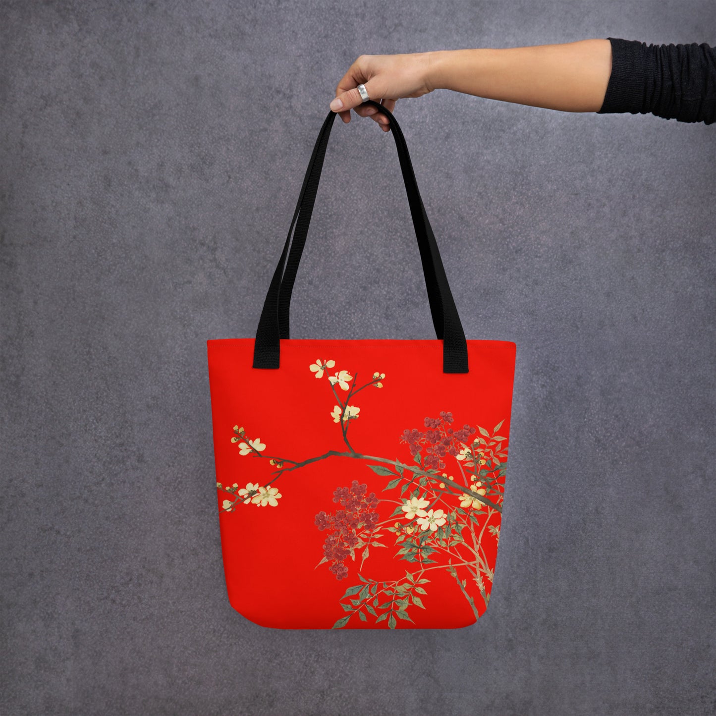 The Spirit of Flowers in Twelve Months｜Blooming Wintersweet and Heavenly Bamboo｜Tote bag｜Garnet red