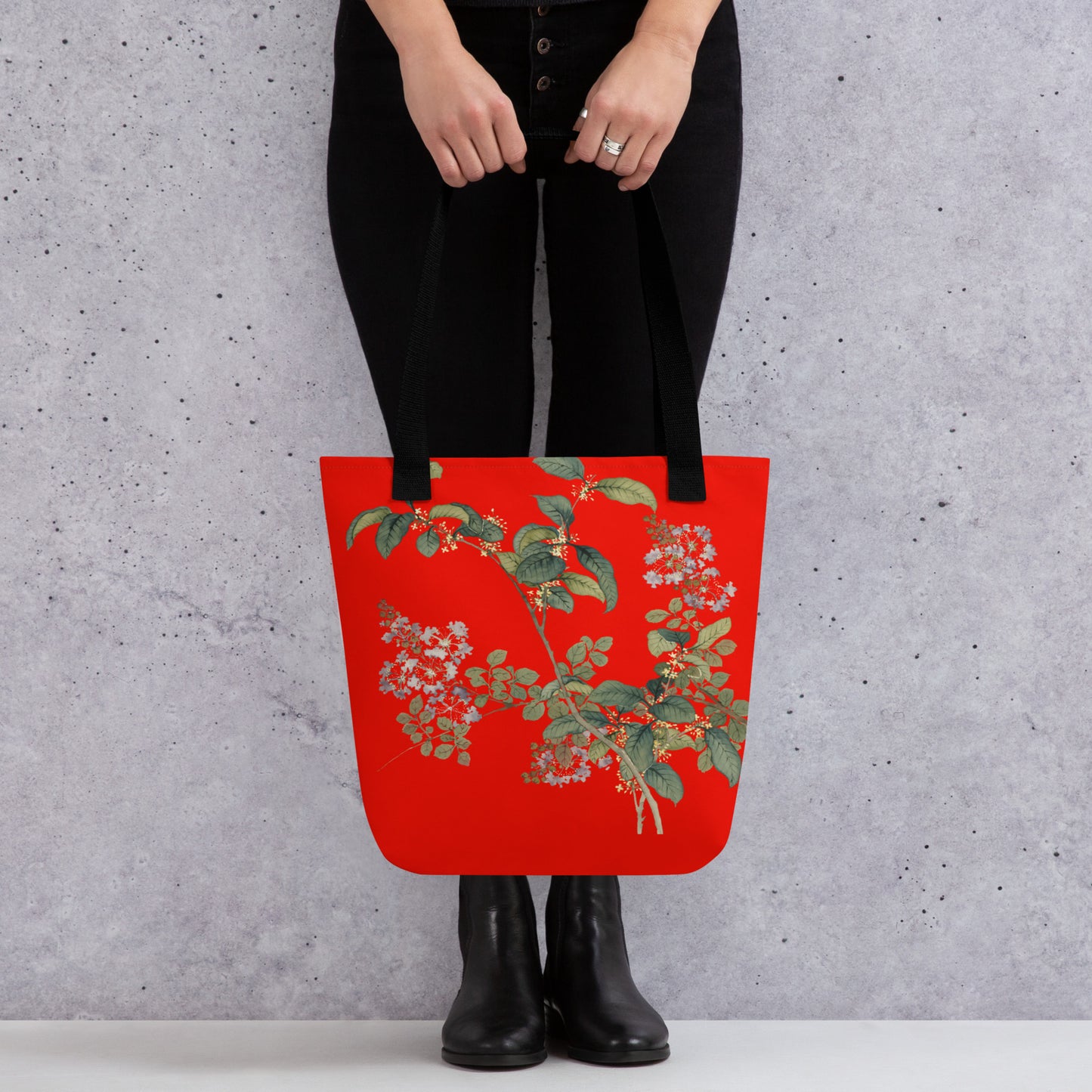 The Spirit of Flowers in Twelve Months｜Osmanthus and Crape Myrtle in Bloom｜Tote bag｜Garnet red