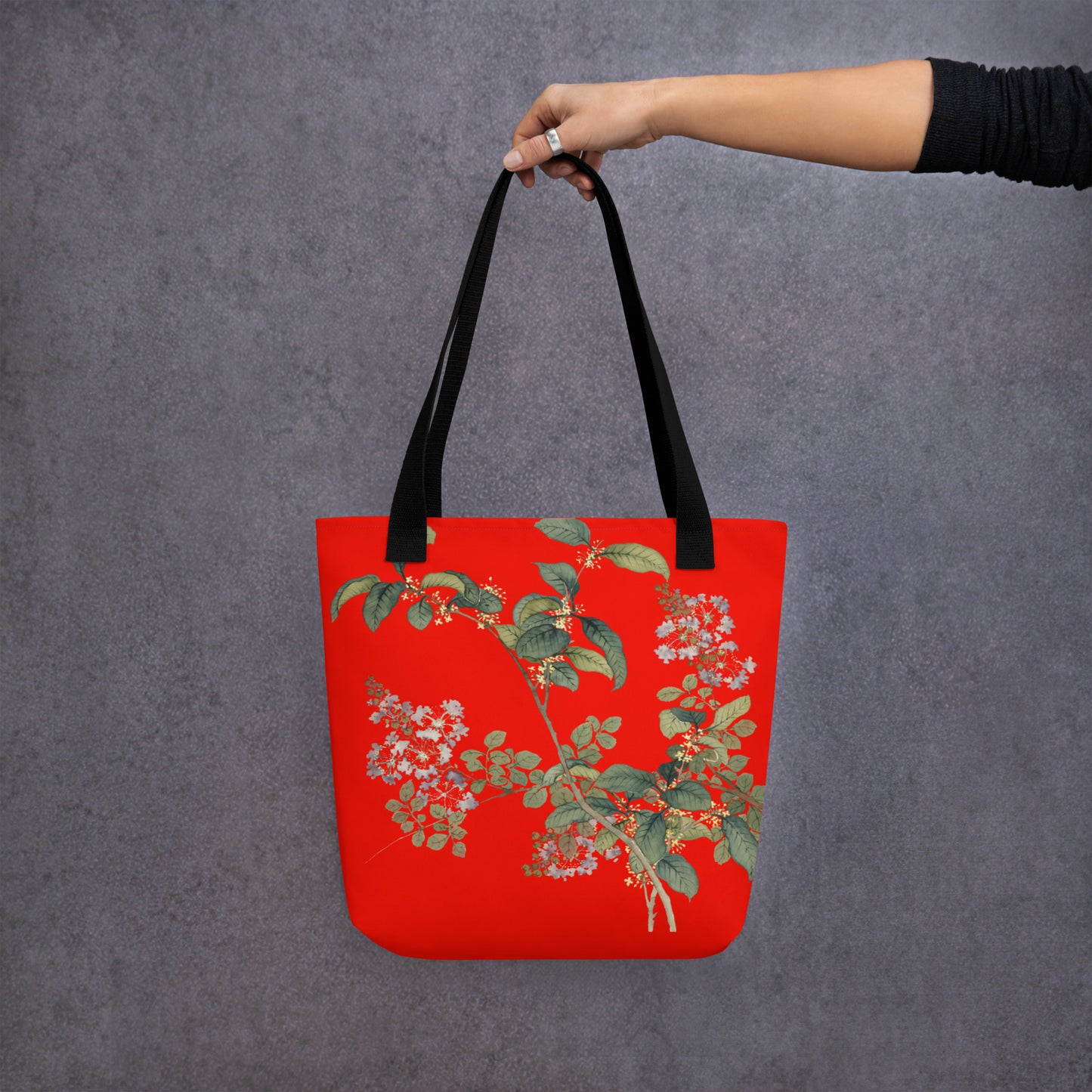 The Spirit of Flowers in Twelve Months｜Osmanthus and Crape Myrtle in Bloom｜Tote bag｜Garnet red